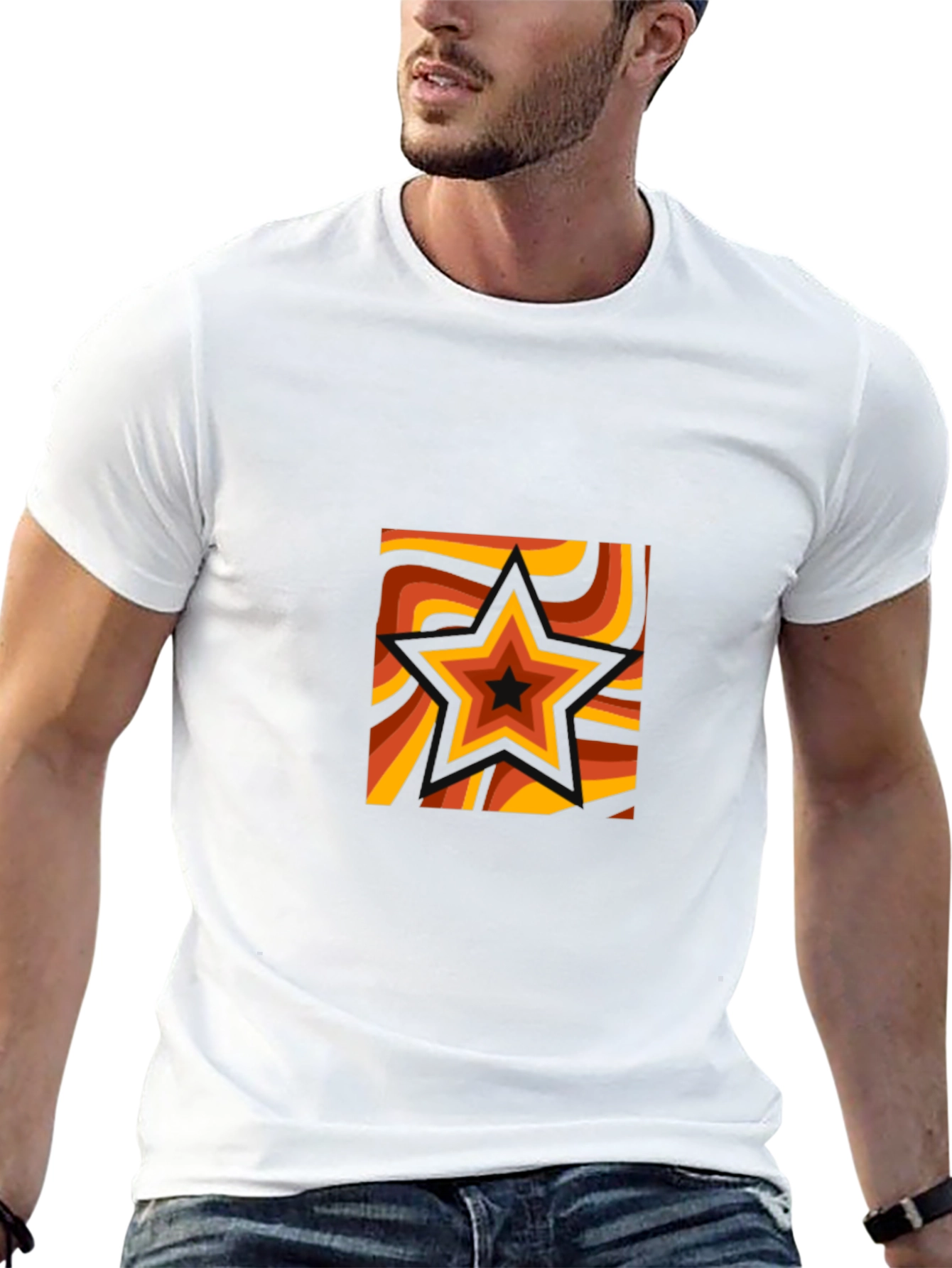 Black Retro Star Graphic Tee - Black Cotton T-Shirt view 13