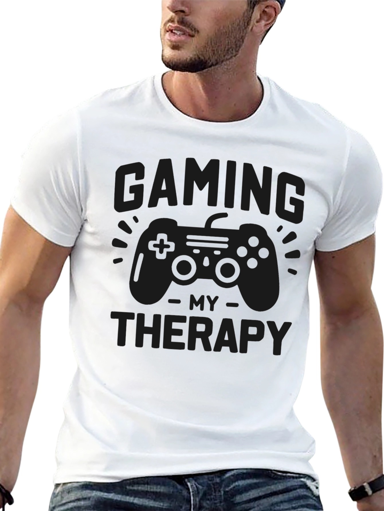 Black Gaming Therapy T-Shirt -  Black Graphic Tee view 13