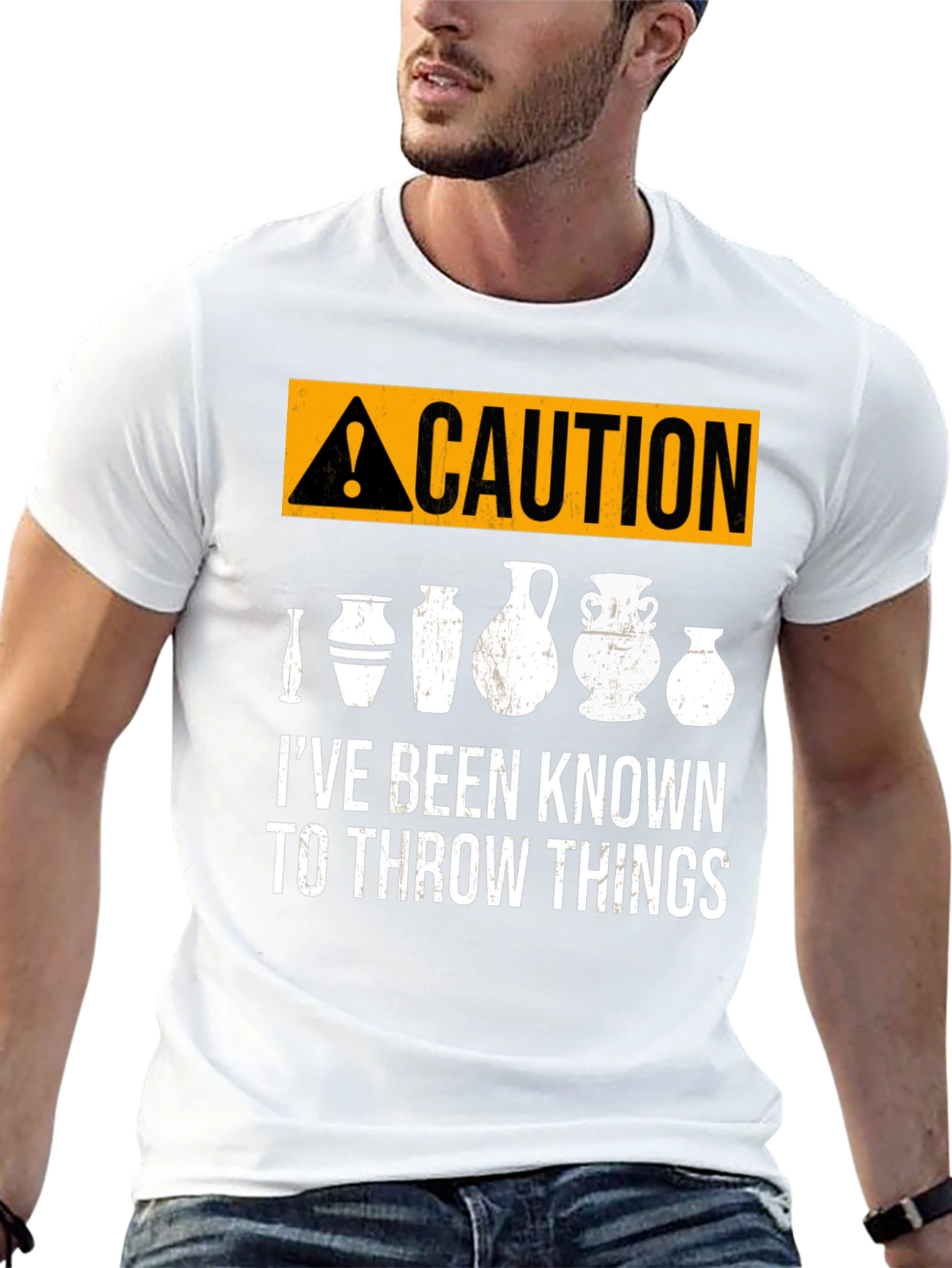 Black Caution: I Throw Things - Pottery T-Shirt view 13