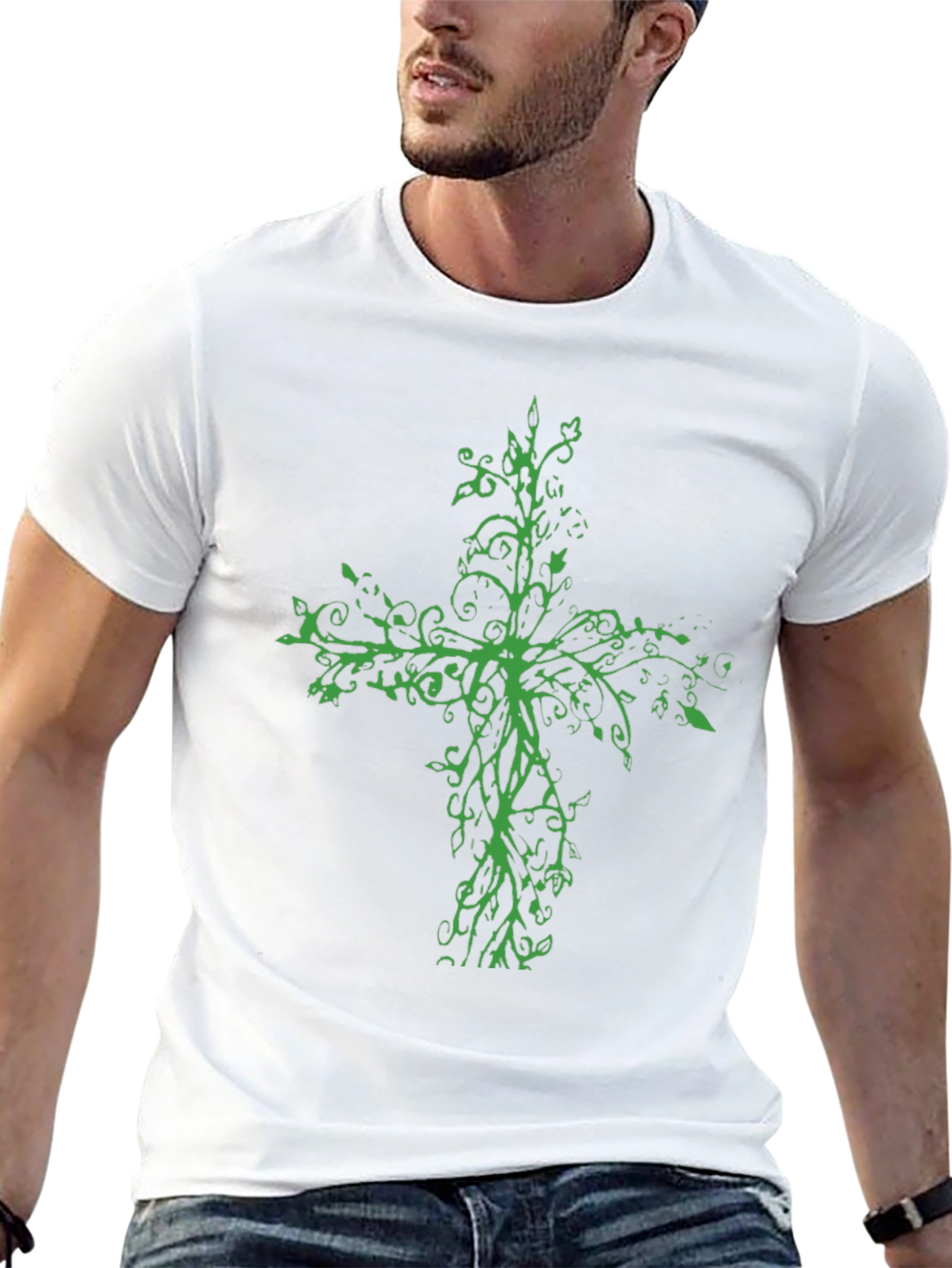 Green Floral Cross T-Shirt - 13
