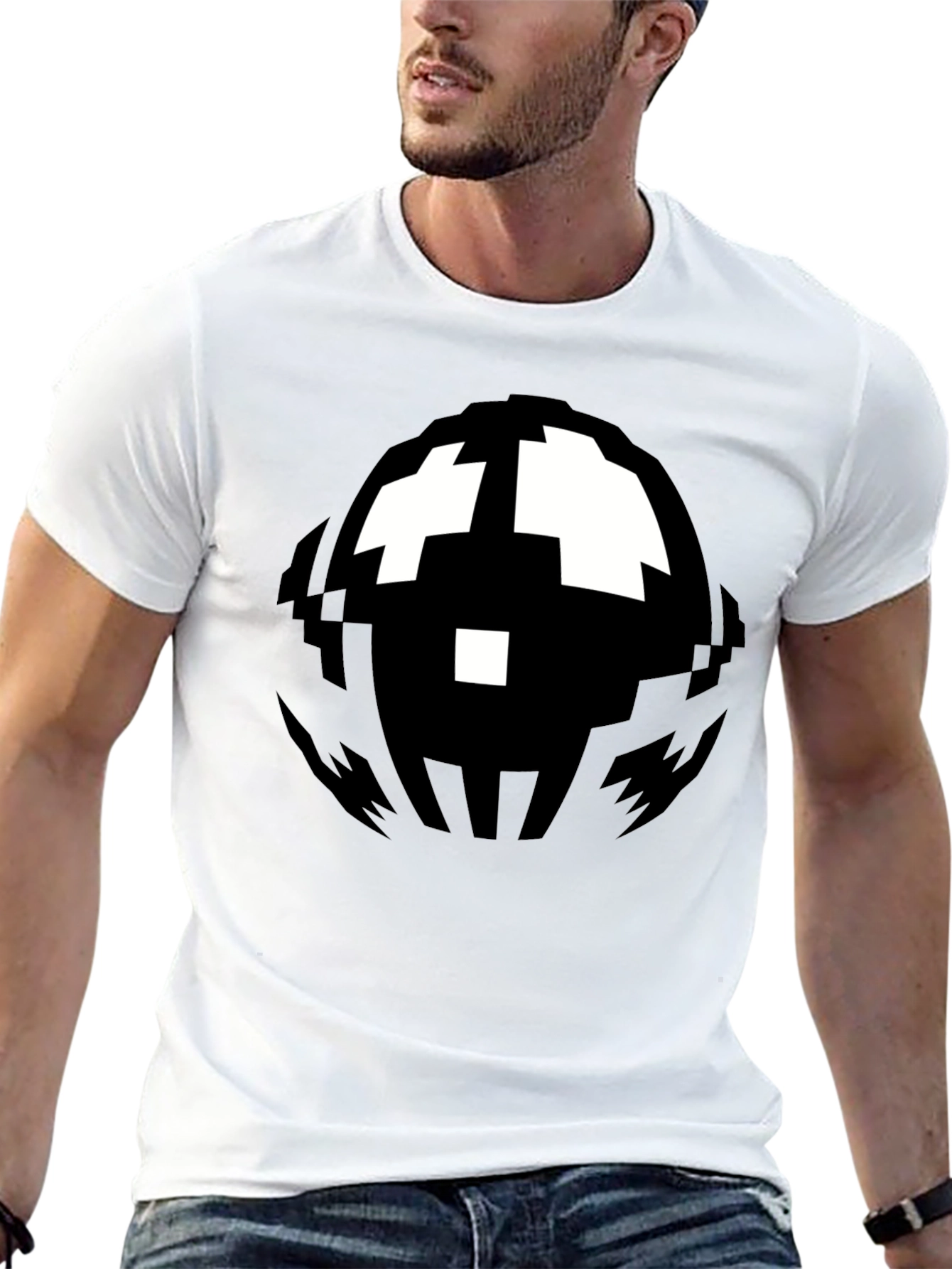 Black Pixelated Graphic T-Shirt - Black Crew Neck Tee view 13