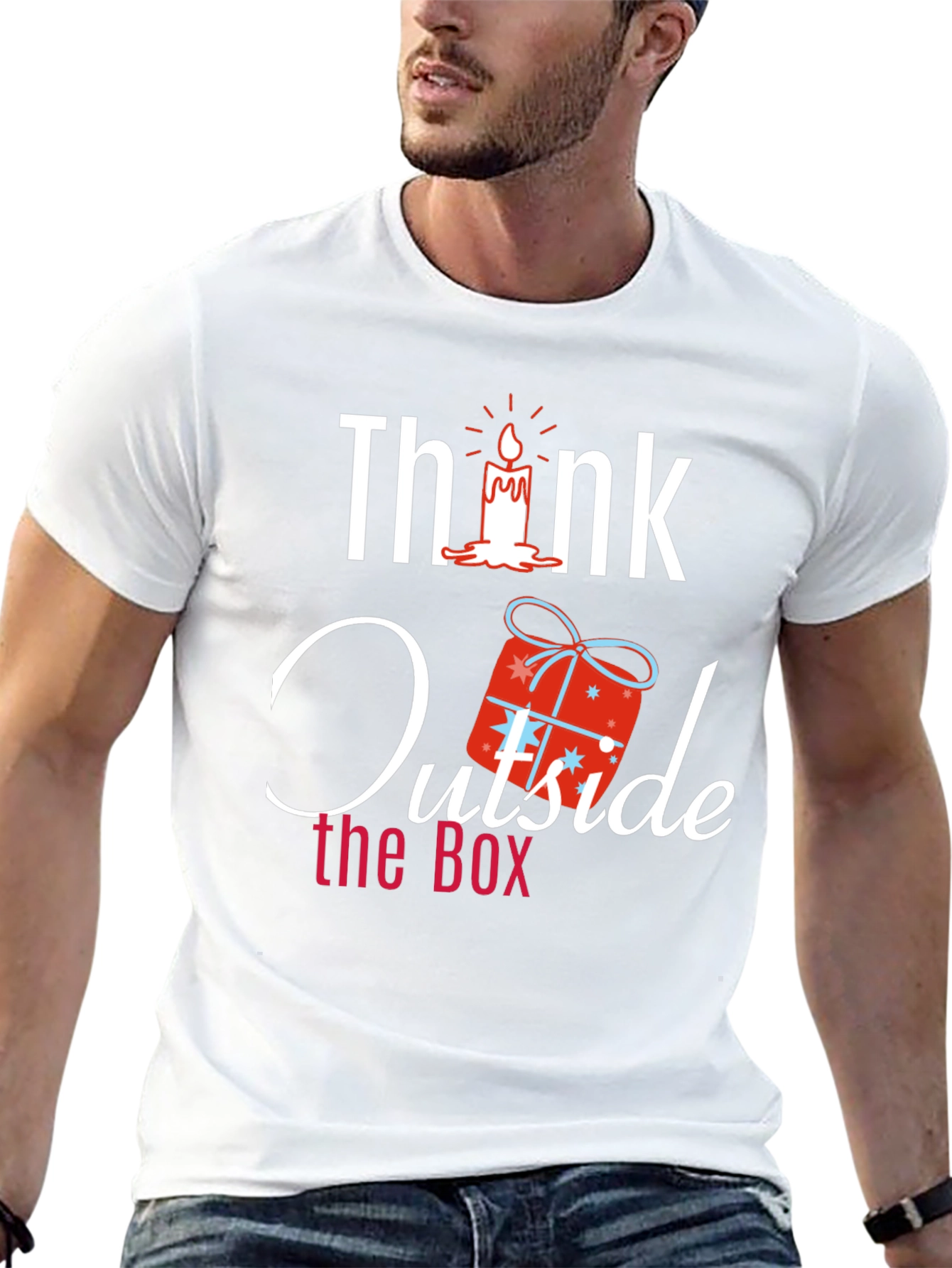 Black Think Outside the Box Novelty Graphic T-Shirt view 13