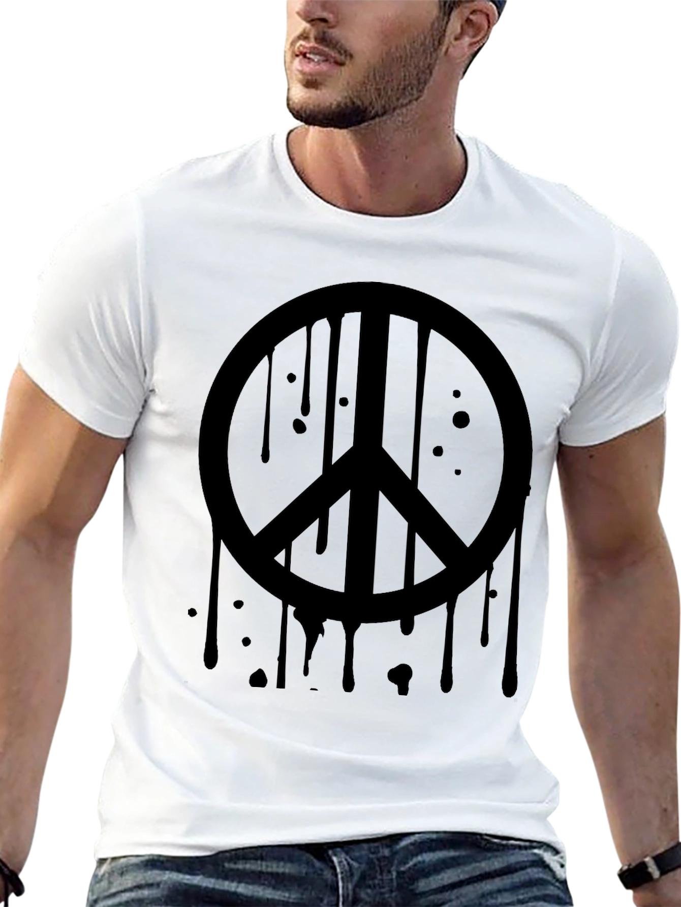 Black Black Peace Sign Drip Graphic Tee - Soft Cotton Casual view 13