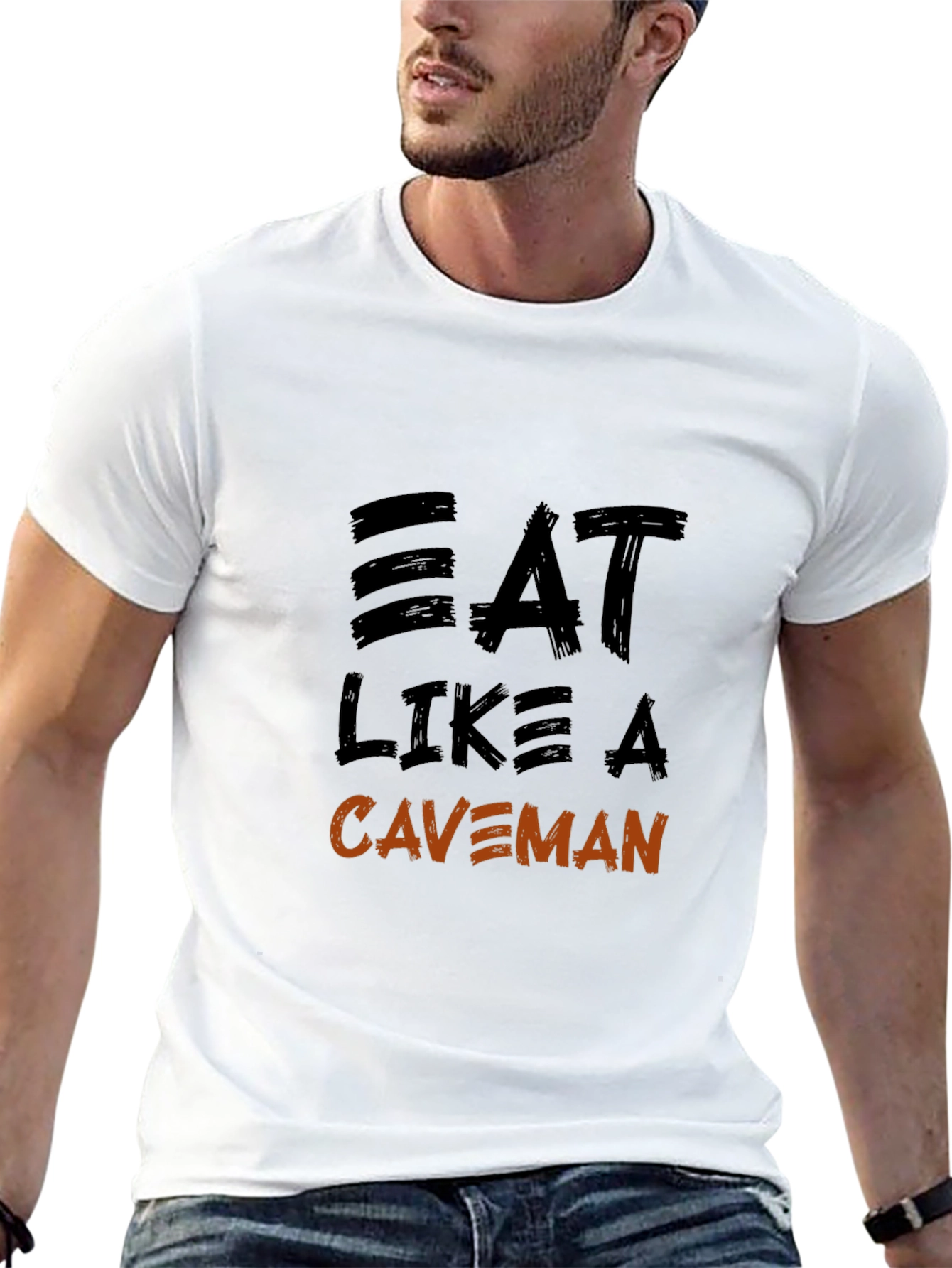 Black Eat Like a Caveman Graphic T-Shirt view 13