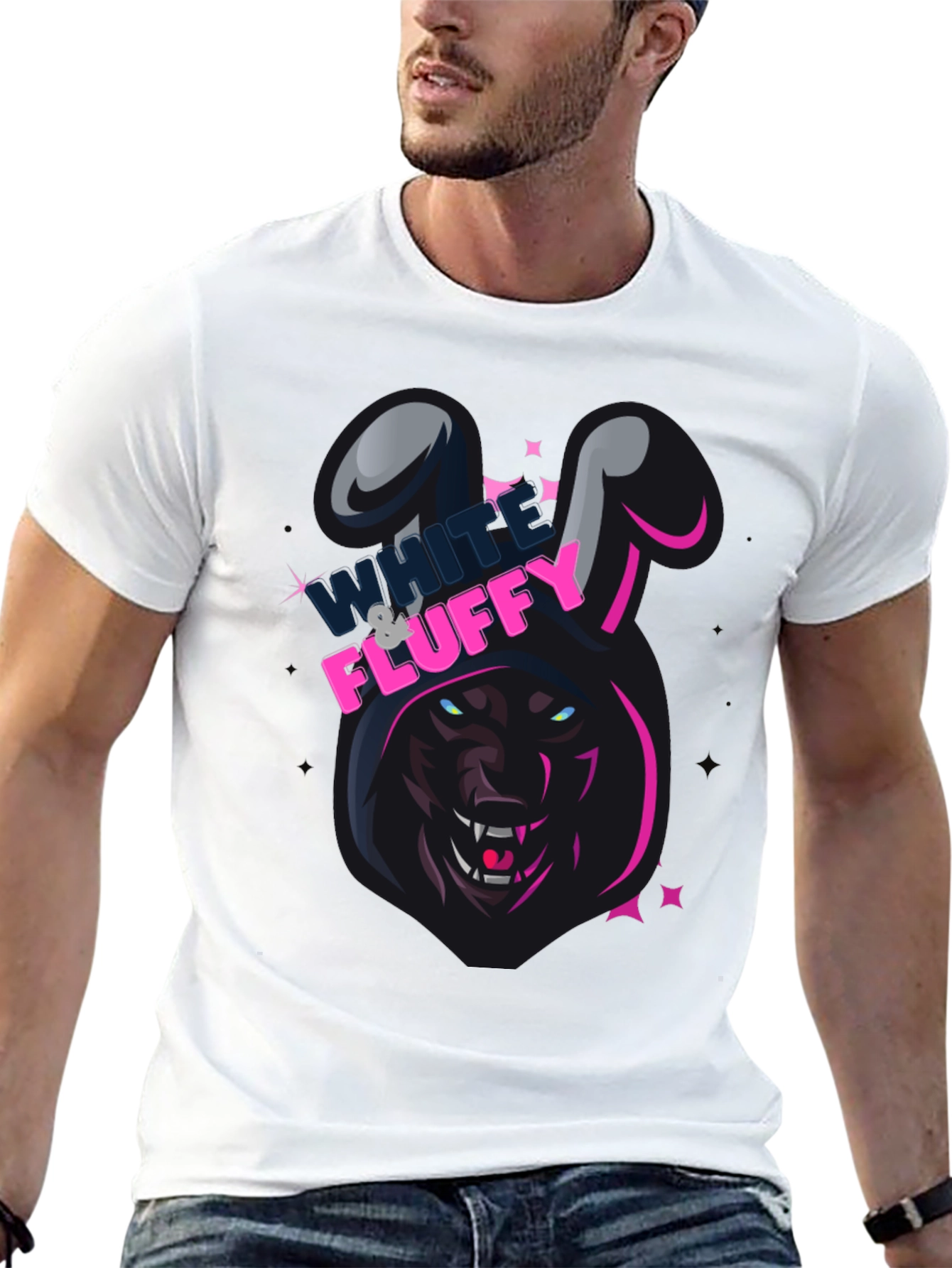 Black White & Fluffy Wolf in Bunny Costume T-Shirt view 13