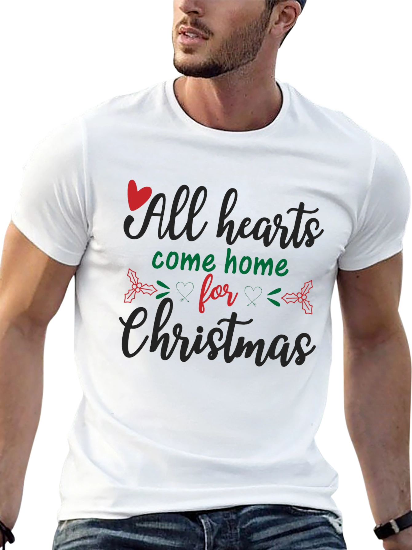 Black All Hearts Come Home for Christmas Black T-Shirt view 13