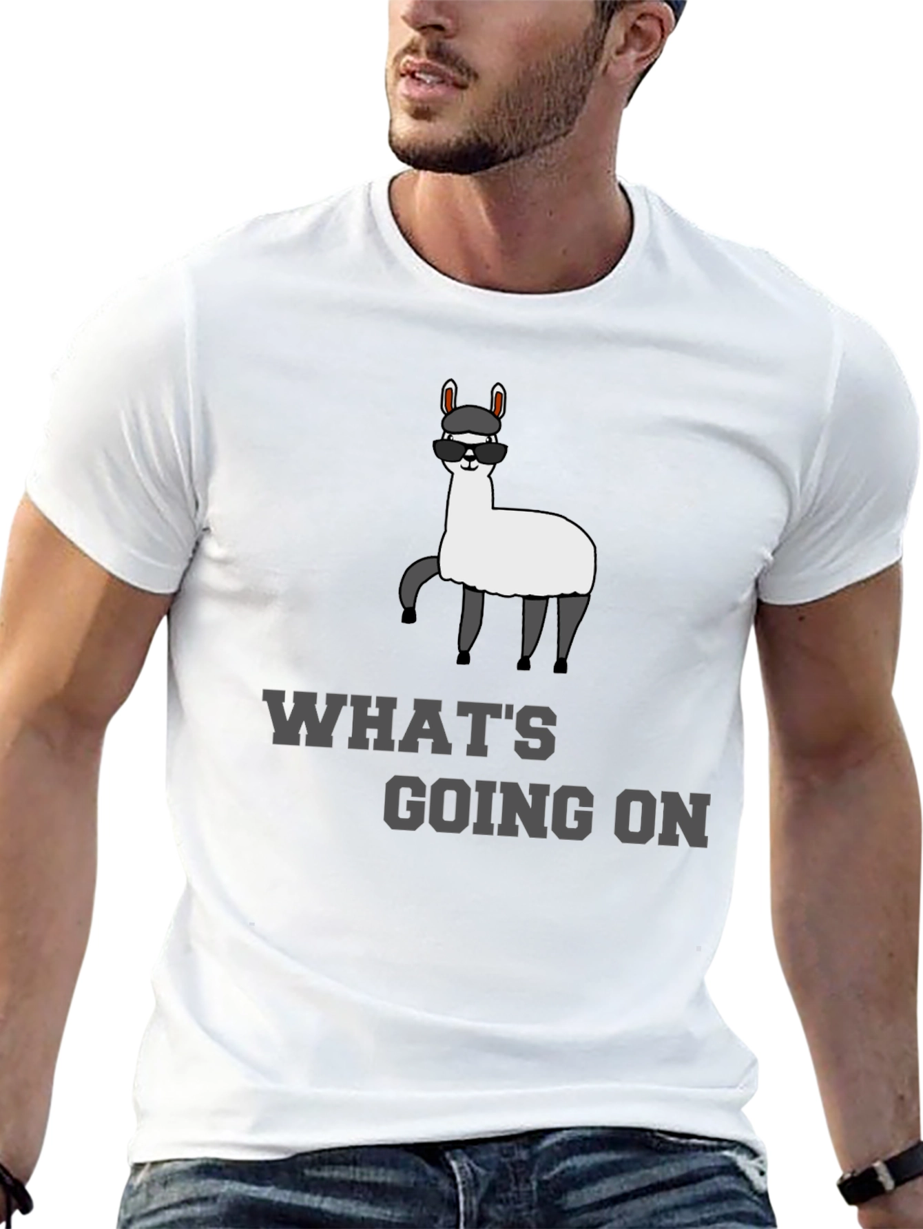 Black Cool Llama T-Shirt - "What's Going On?" Funny Tee view 13