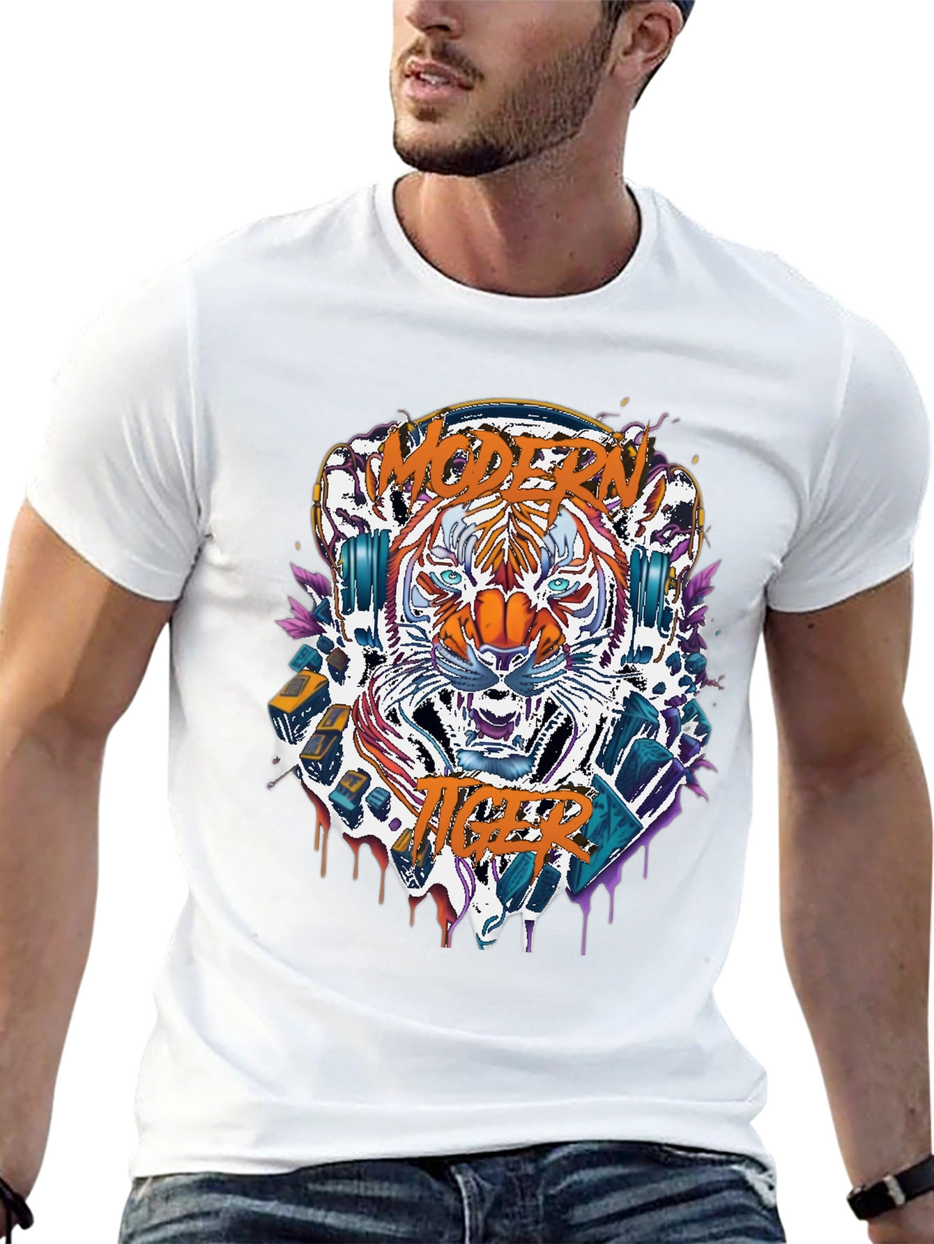 Black Modern Tiger Graphic Tee view 13
