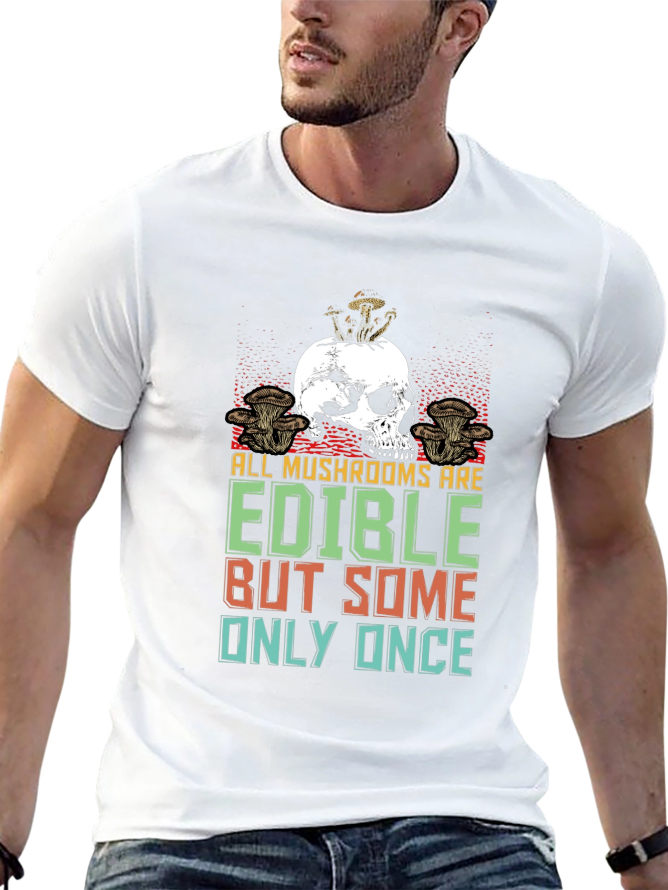 Black Skull Mushroom Edible Once T-Shirt view 13