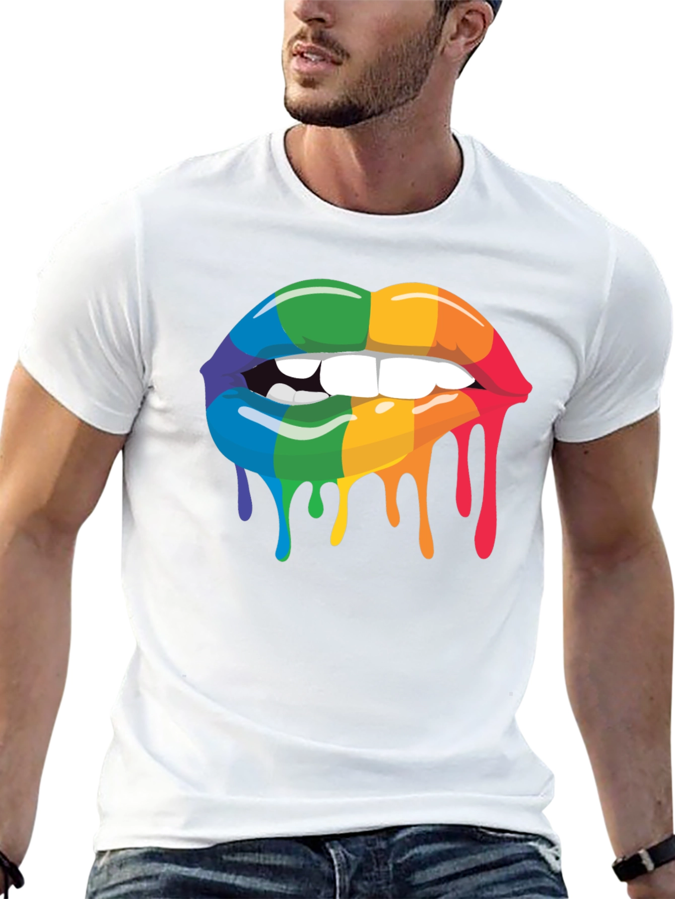 Black Rainbow Lips Graphic Tee - Black Cotton Blend view 13