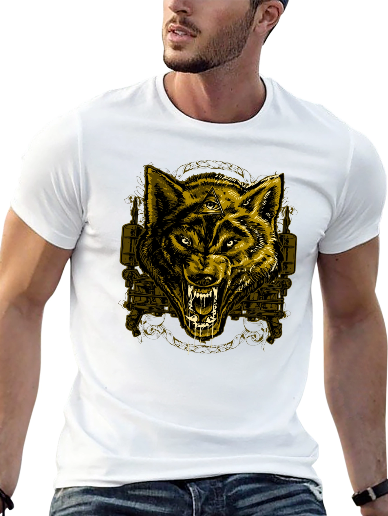 Black Wolf Graphic Print Crew Neck T-Shirt view 13
