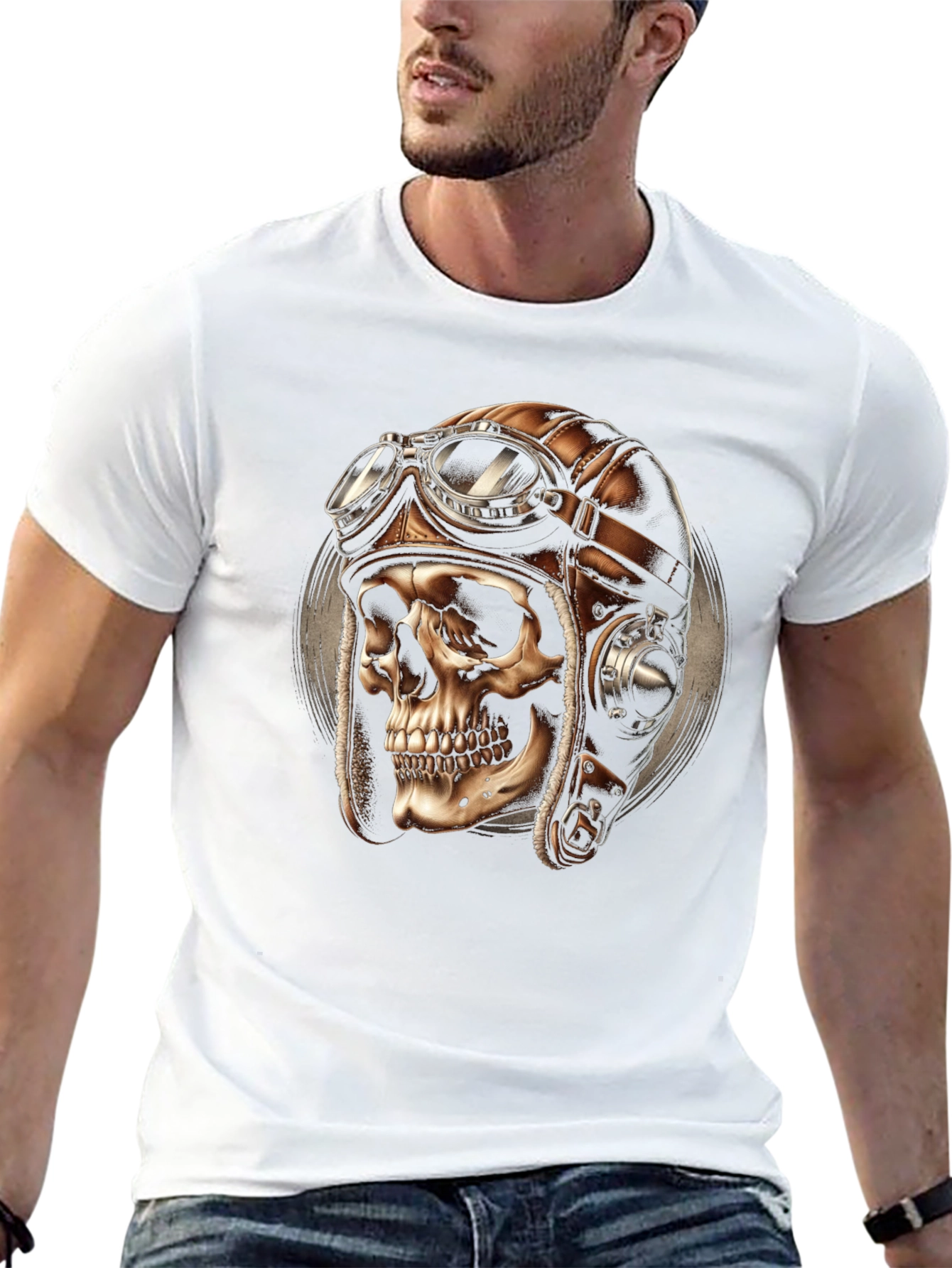 Black Skull Pilot T-Shirt - Vintage Aviator Design view 13