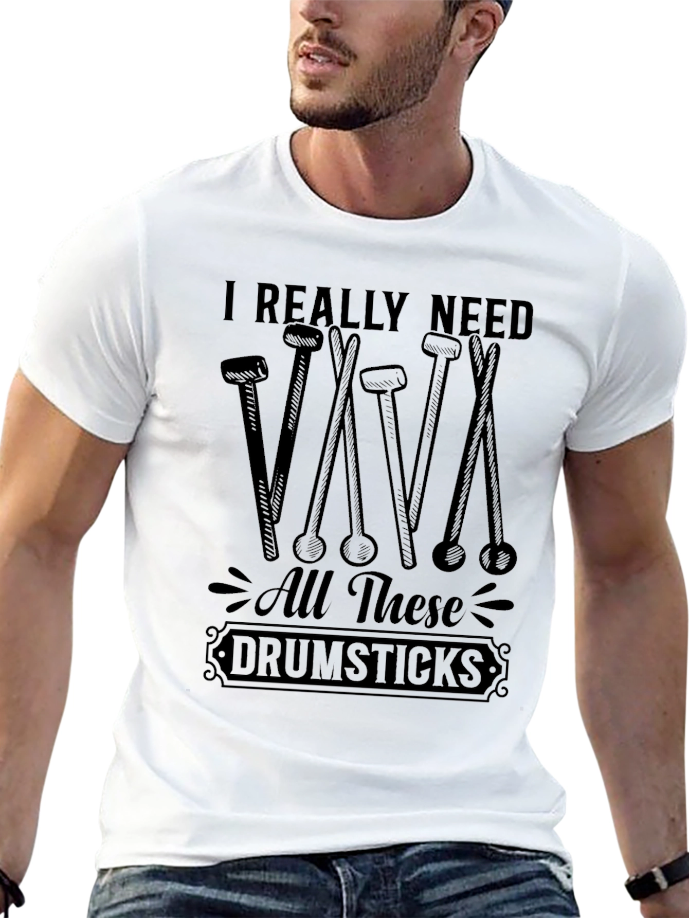 Black I Really Need All These Drumsticks T-Shirt - Black view 13