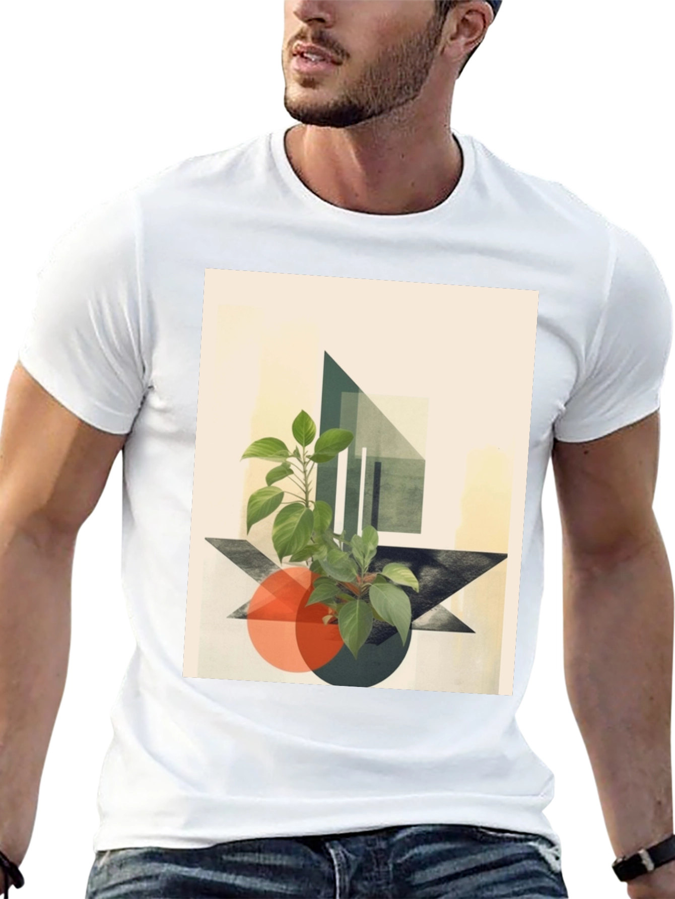 Black Abstract Geometric Plant T-Shirt view 13