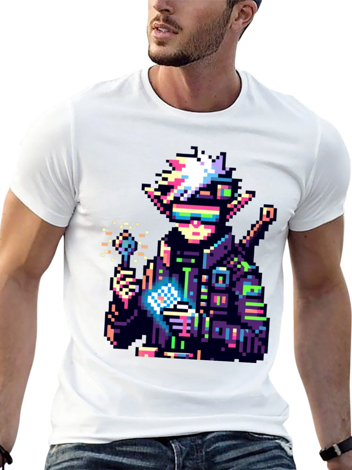 Black Pixel Cyberpunk Elf T-Shirt view 13
