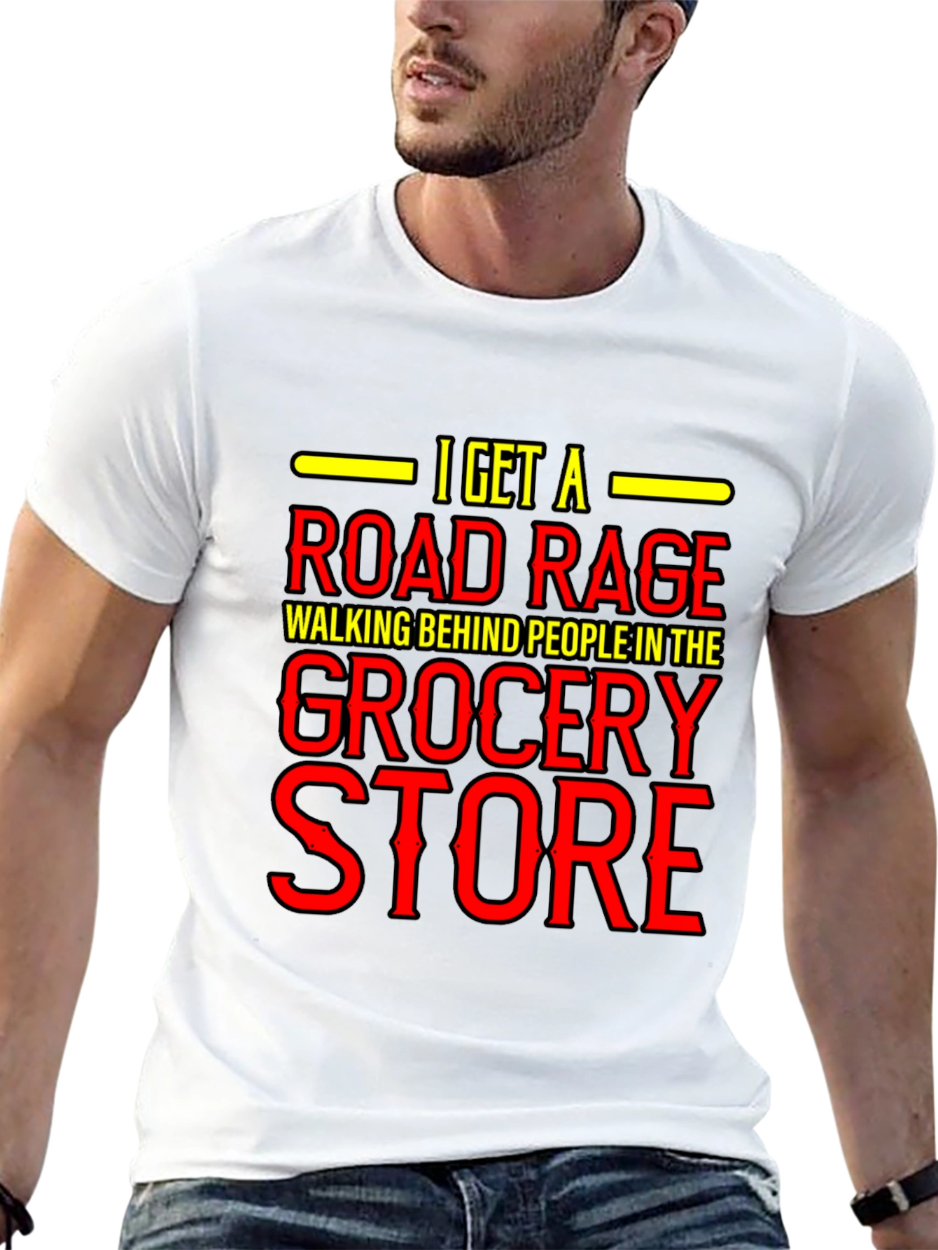 Black Road Rage Grocery Store T-Shirt - Funny Black Cotton Tee view 13