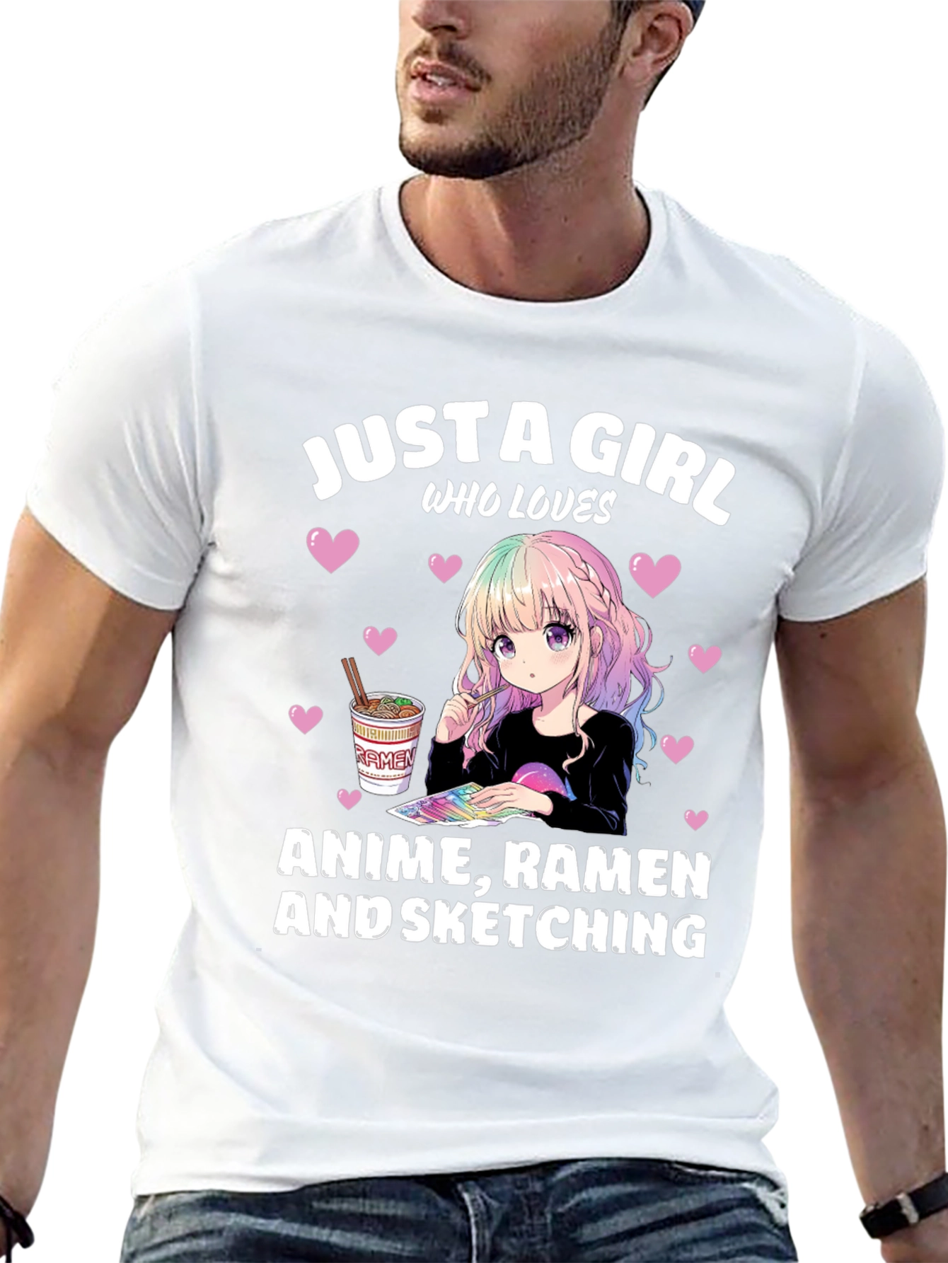 Black Anime Ramen Sketching Girl's T-Shirt view 13