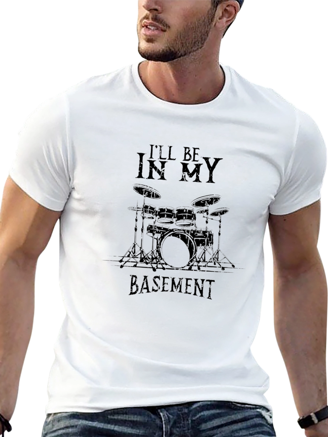 Black I'll Be In My Basement Drum Set Graphic T-Shirt view 13