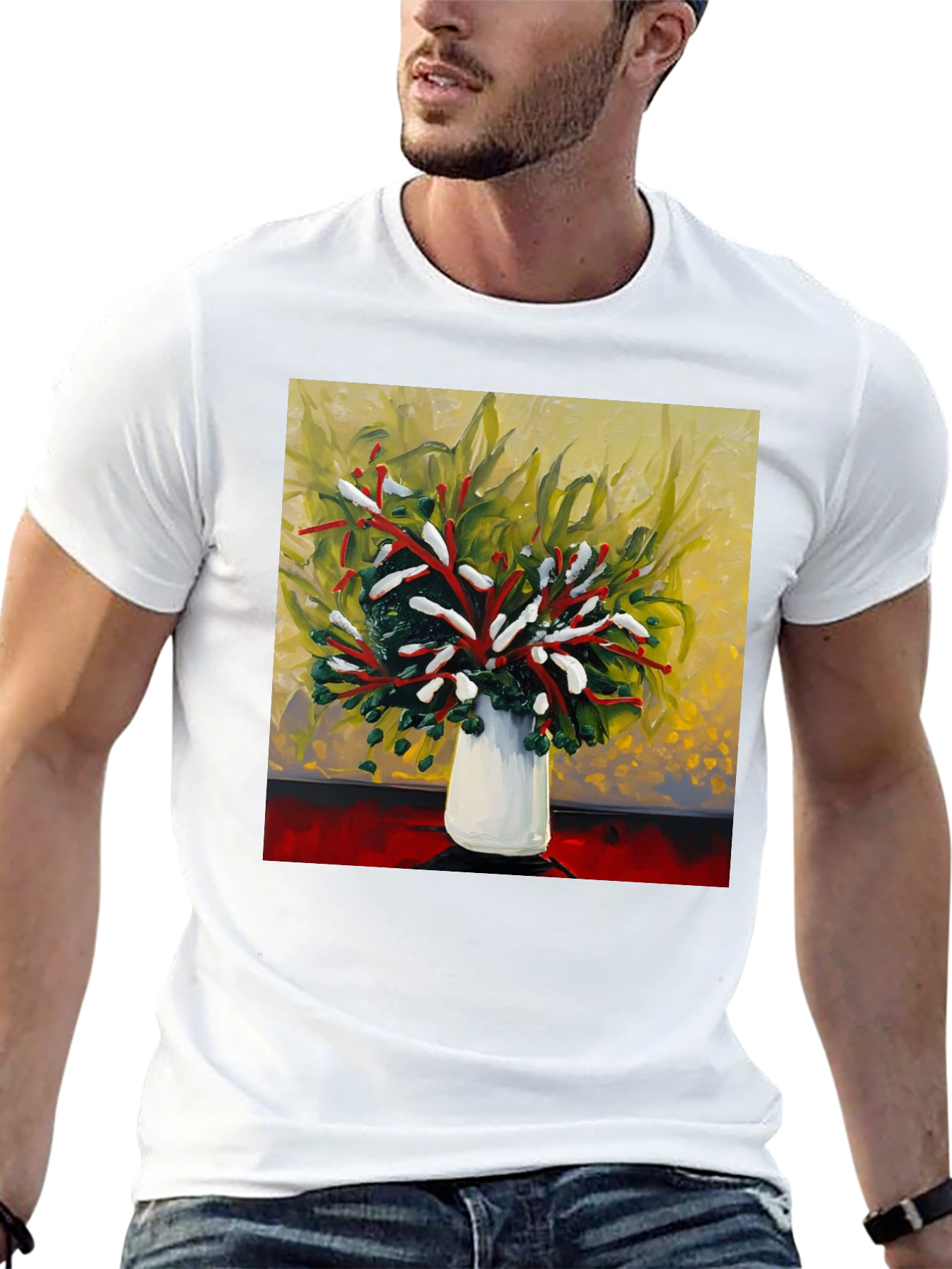Black Floral Bouquet Graphic Tee - Abstract Art Shirt view 13