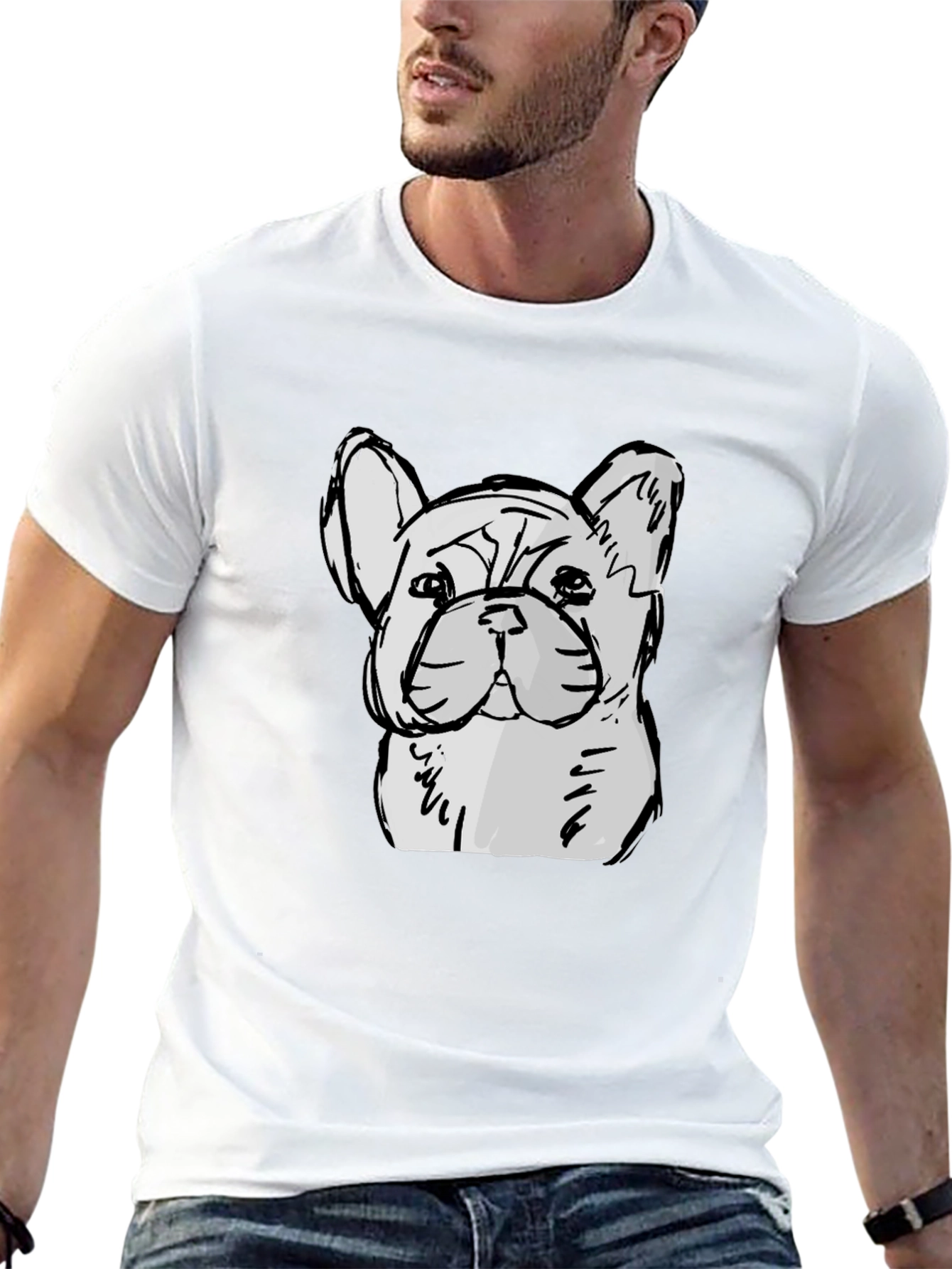 Black French Bulldog Sketch Graphic Black T-Shirt view 13