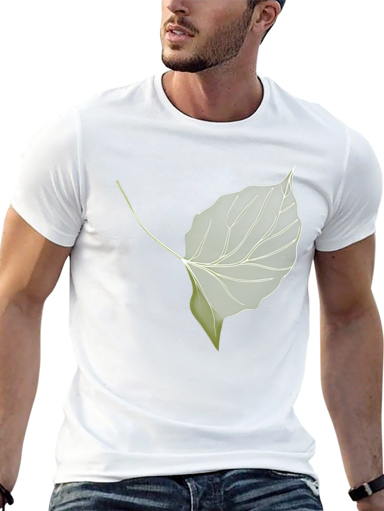 Black Leaf Print Black T-Shirt - Nature Inspired Style view 13