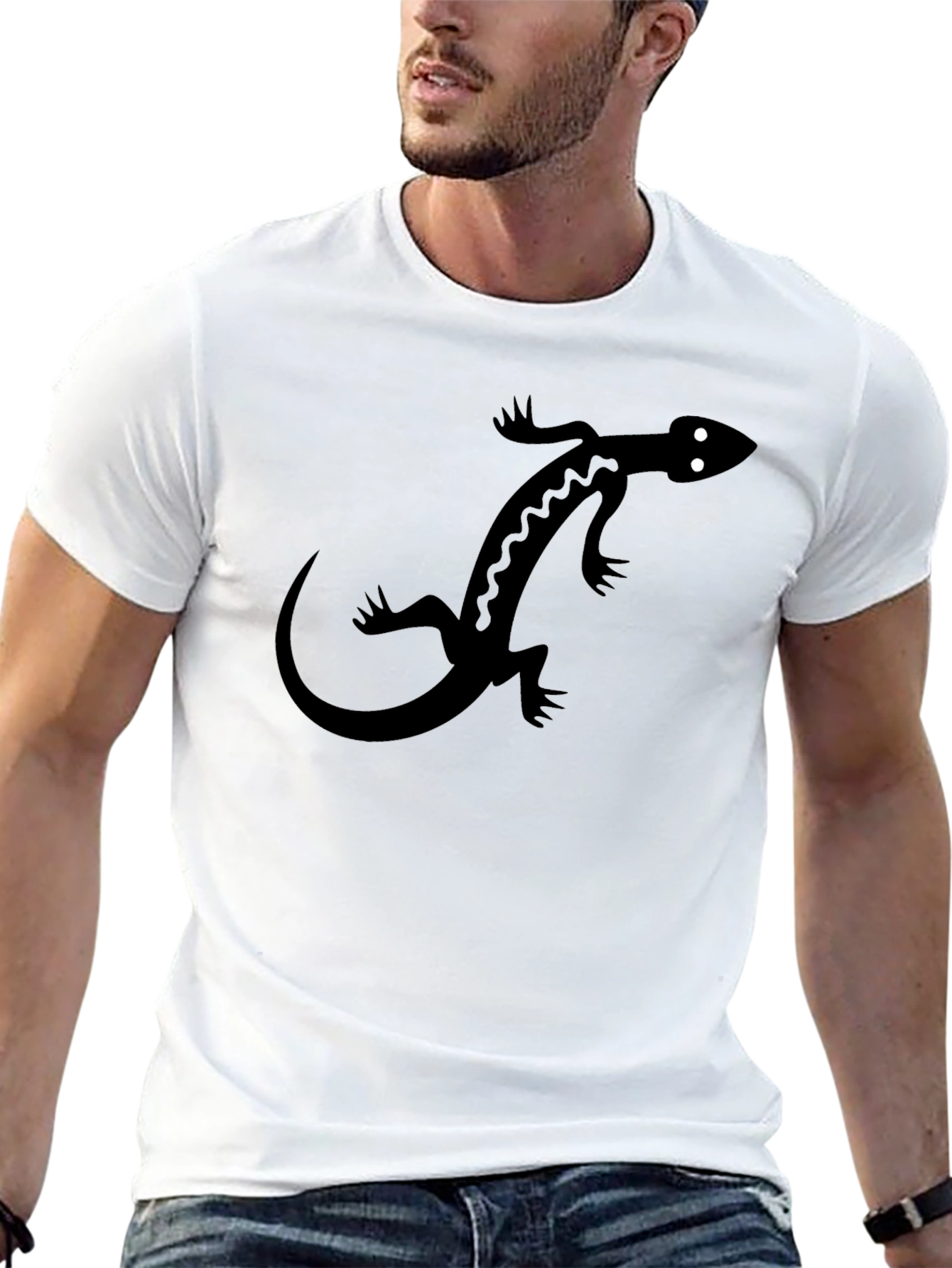 Black Black T-Shirt with Lizard Graphic Print view 13