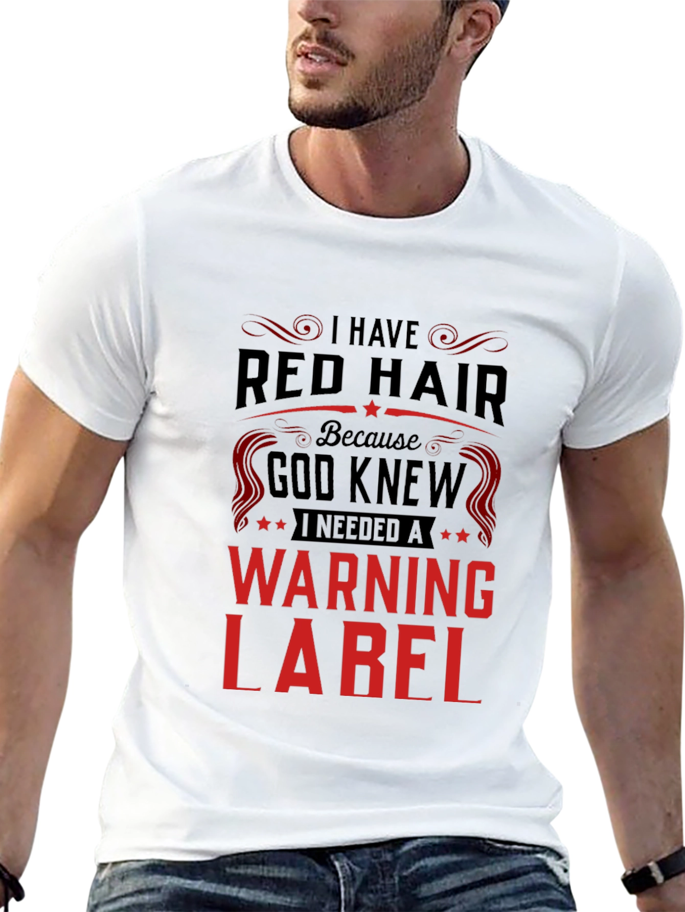 Black Red Hair Warning Label T-Shirt view 13