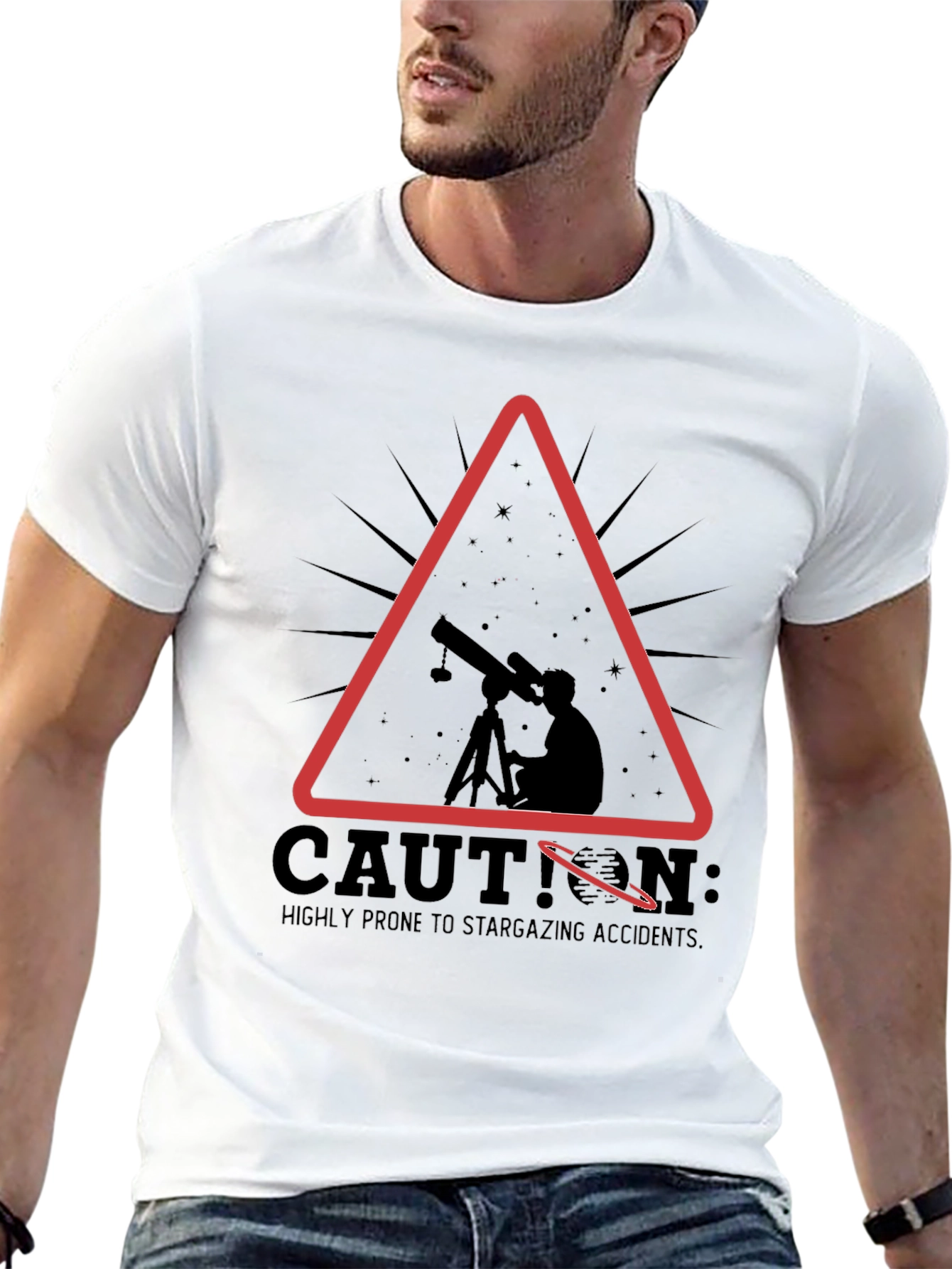 Black Caution Stargazing Accidents T-Shirt view 13