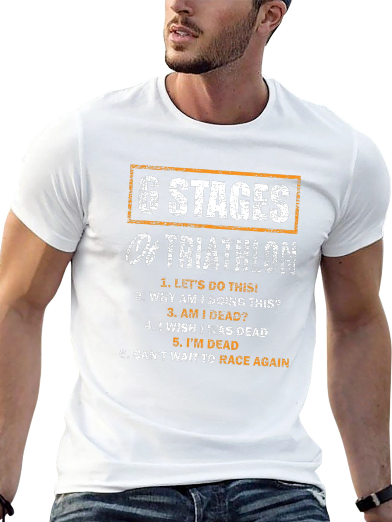 Black 6 Stages of Triathlon Funny T-Shirt view 13
