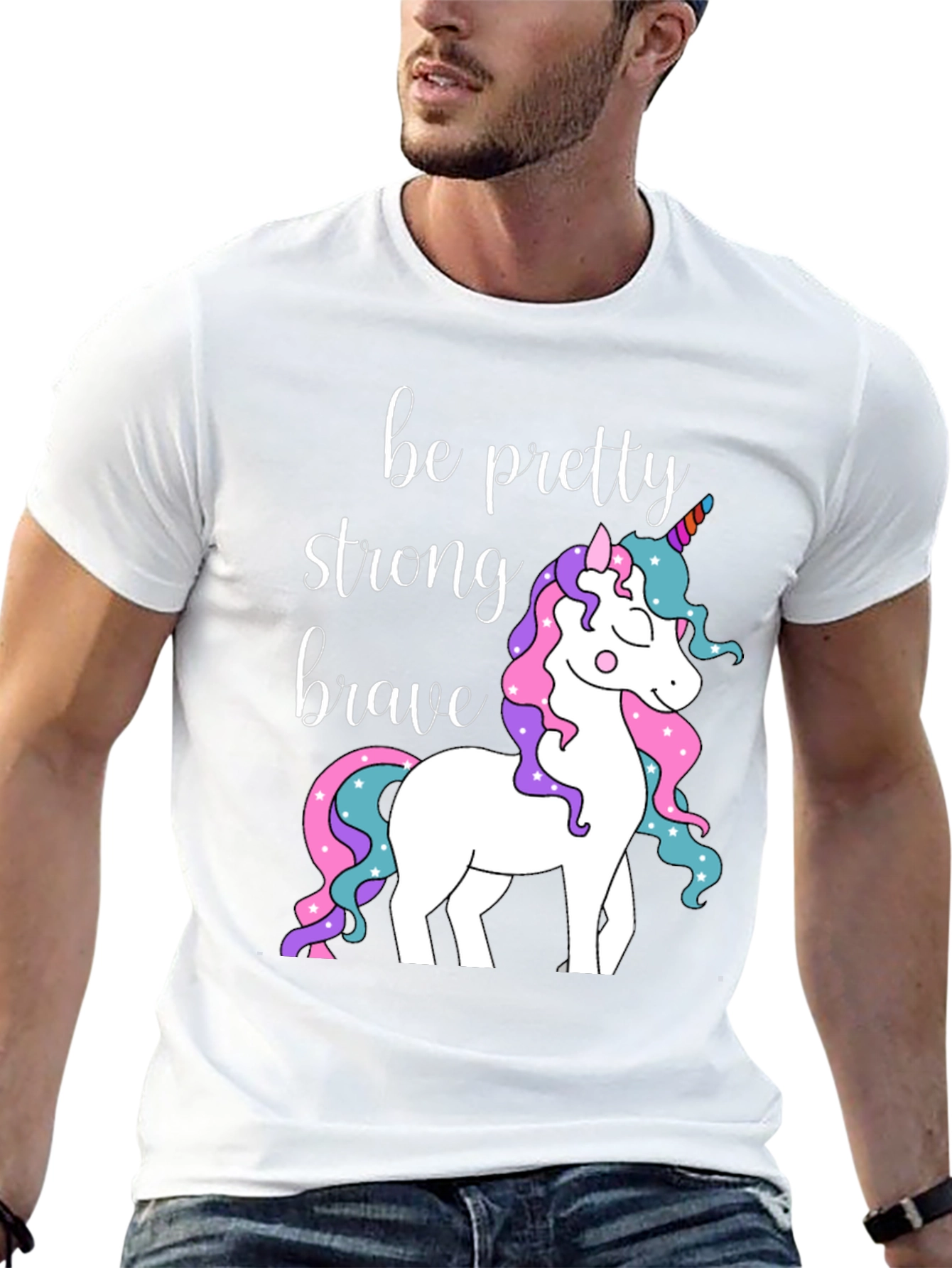 Black Be Pretty Strong Brave Unicorn Graphic T-Shirt view 13