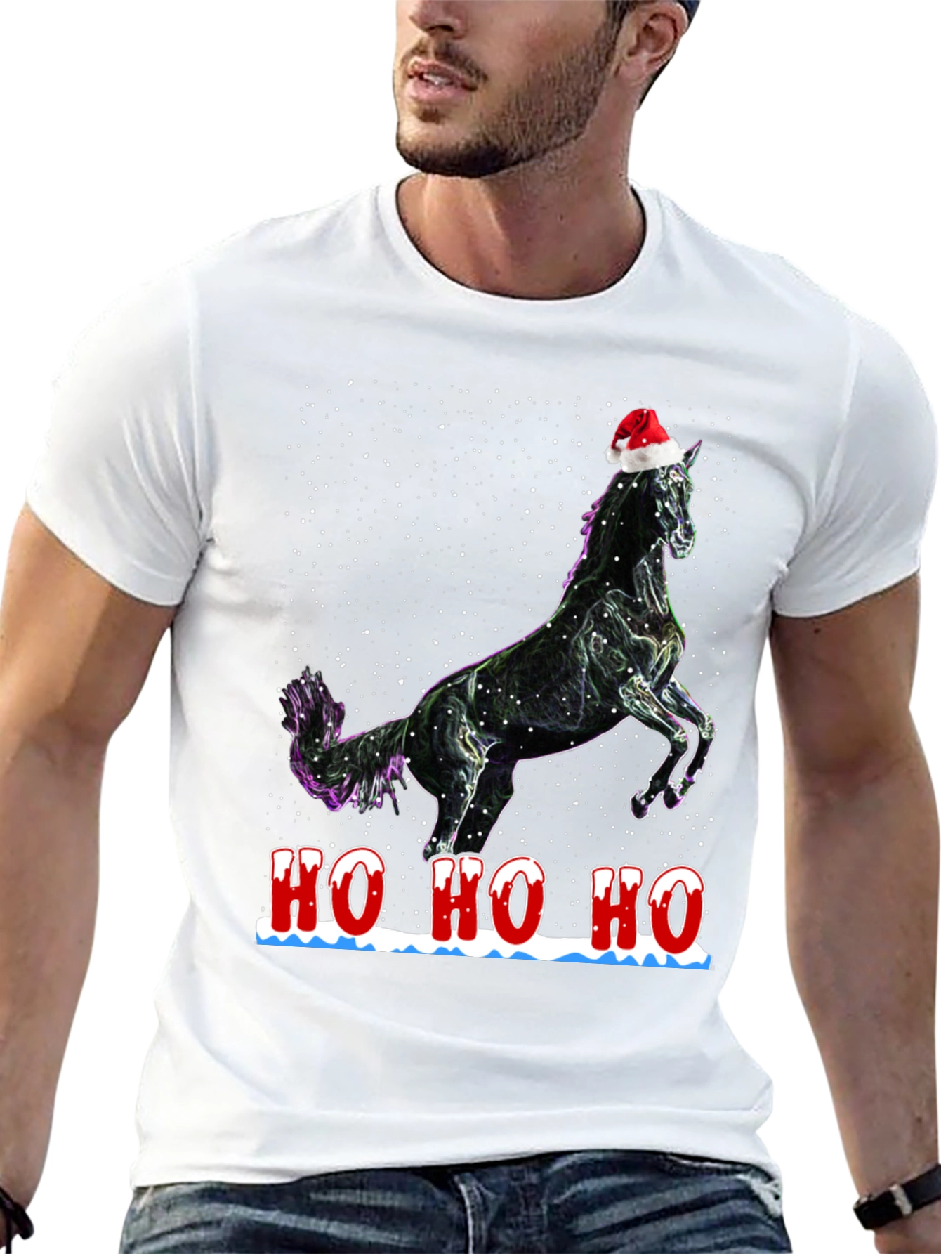 Black Festive Horse T-Shirt - Holiday Cheer view 13