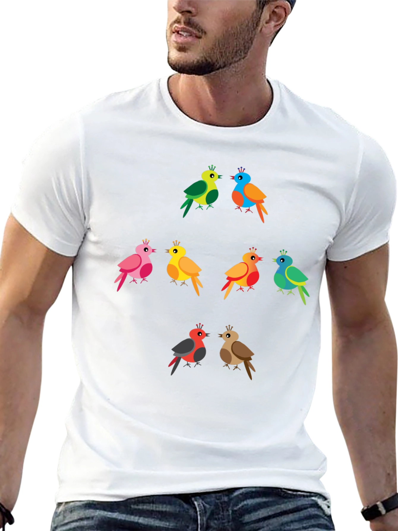 Black Colorful Birds Graphic Tee - Fun & Unique Design view 13