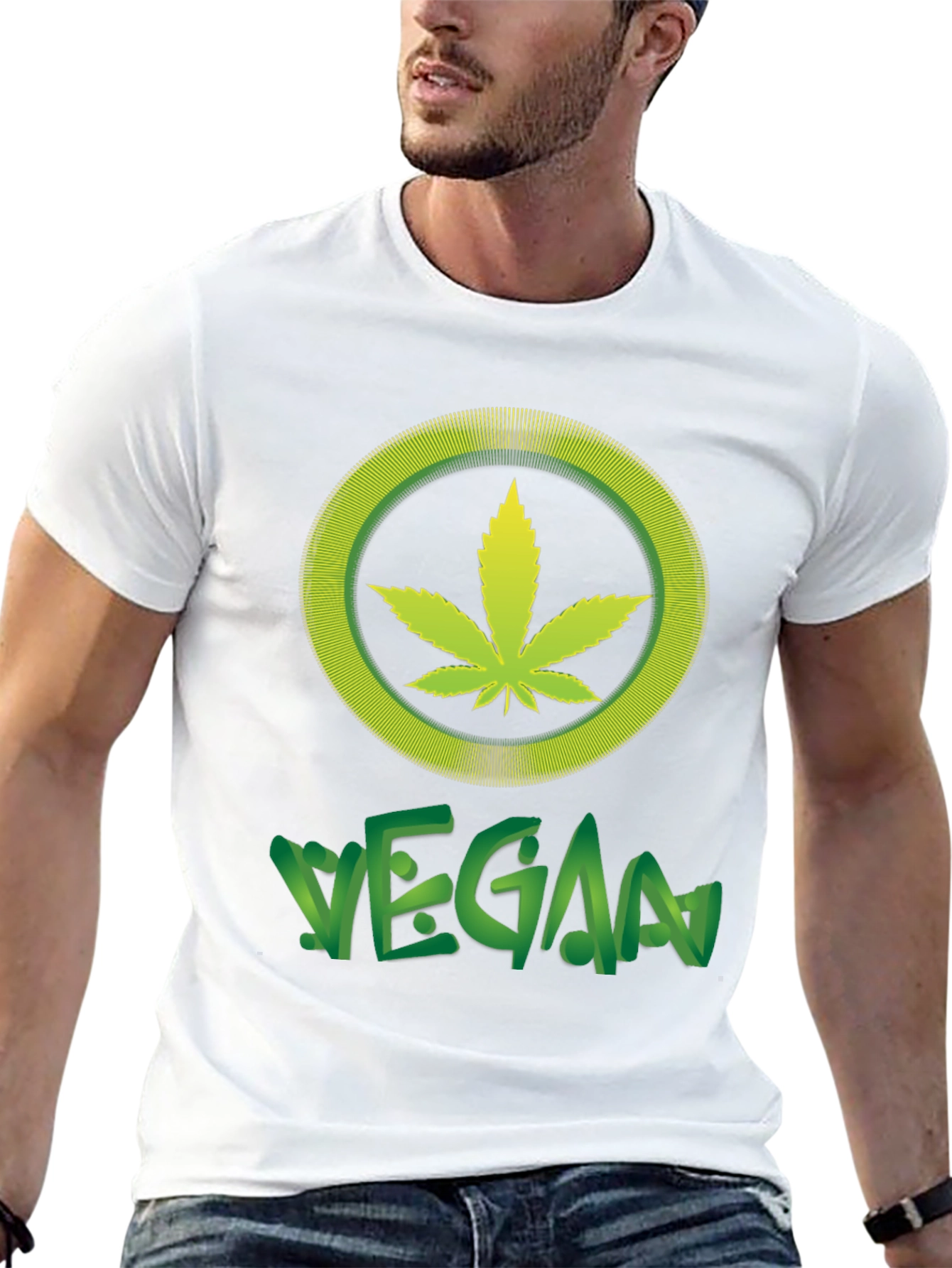 Black Vegan Marijuana Leaf T-Shirt - Black Cotton Tee view 13