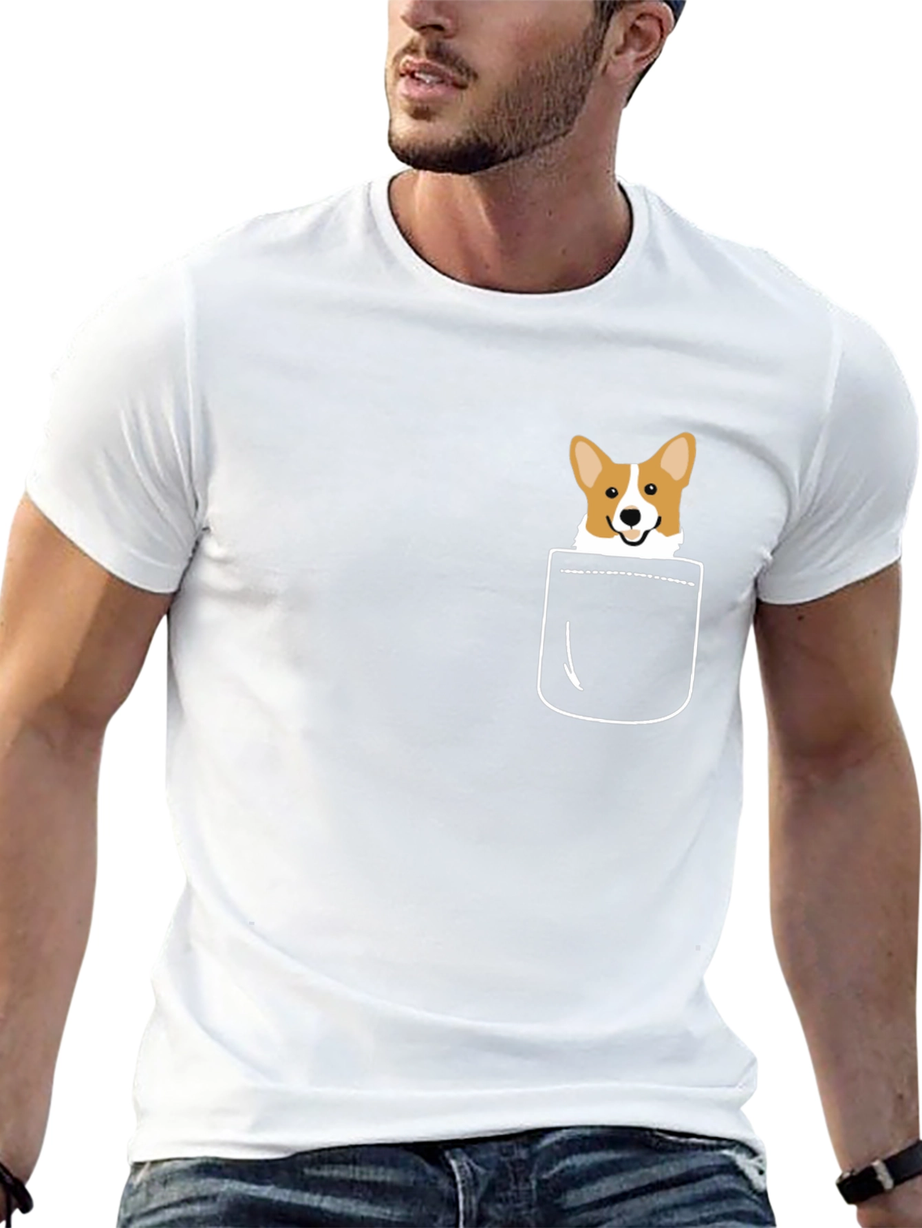 Black Corgi Pocket T-Shirt - Cute Dog Graphic Tee view 13