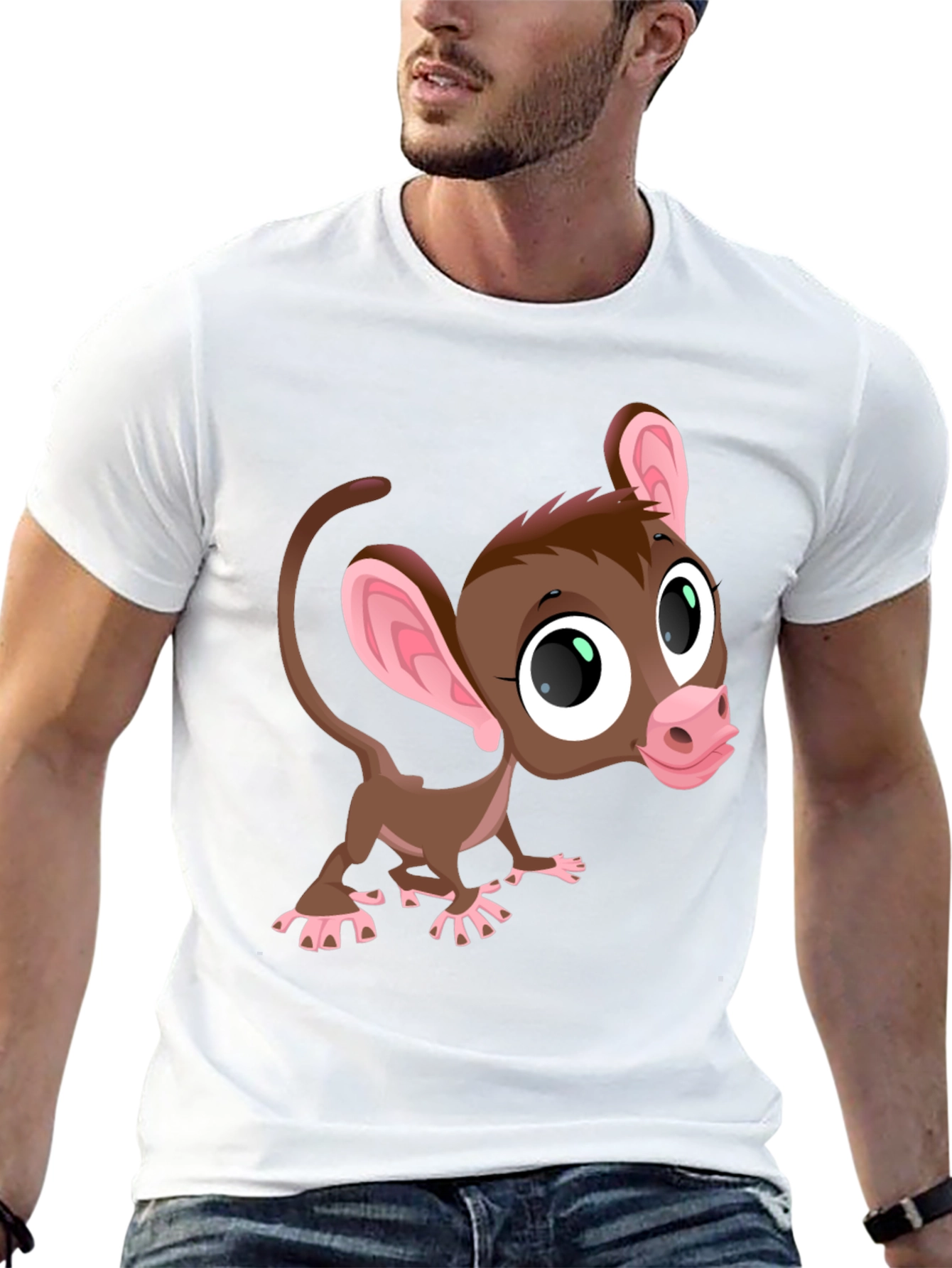 Black Cute Cartoon Monkey Graphic Tee - Black view 13