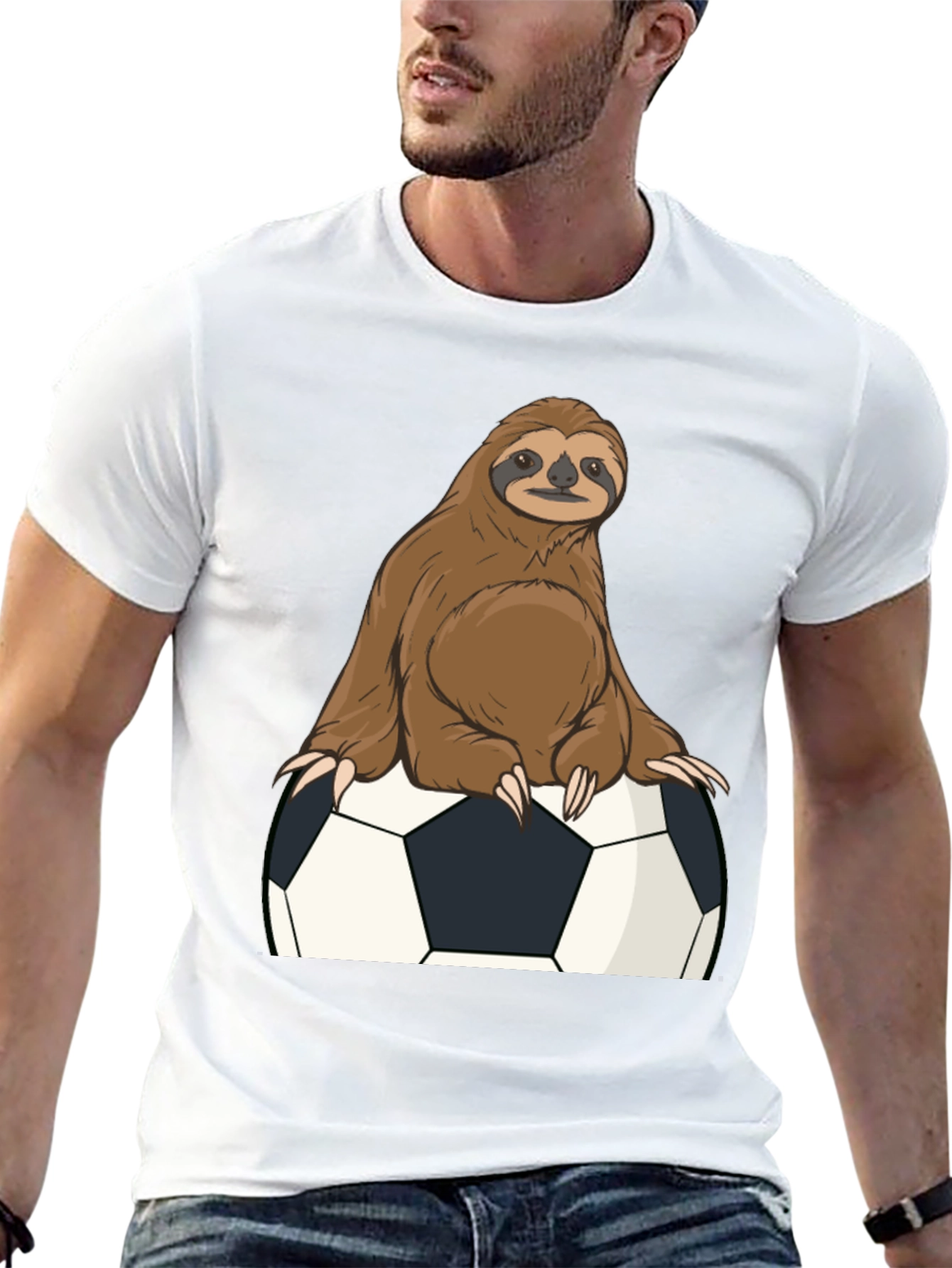 Black Sloth Soccer T-Shirt - Funny Graphic Tee view 13
