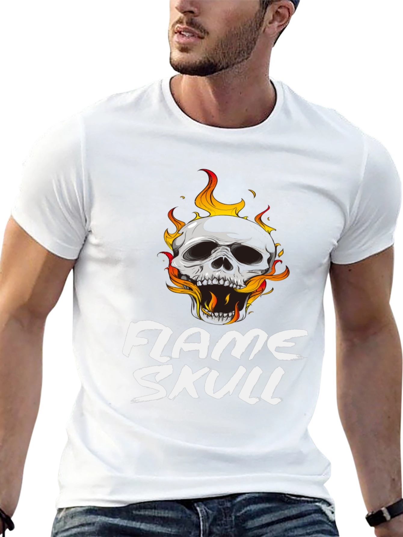 Black Flame Skull Graphic Black T-Shirt view 13