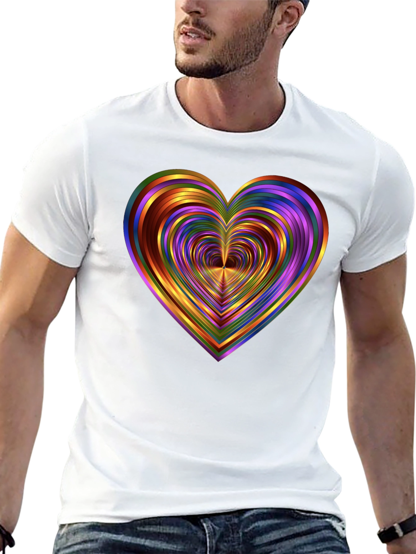 Black Rainbow Heart Graphic Tee - Unique Design view 13