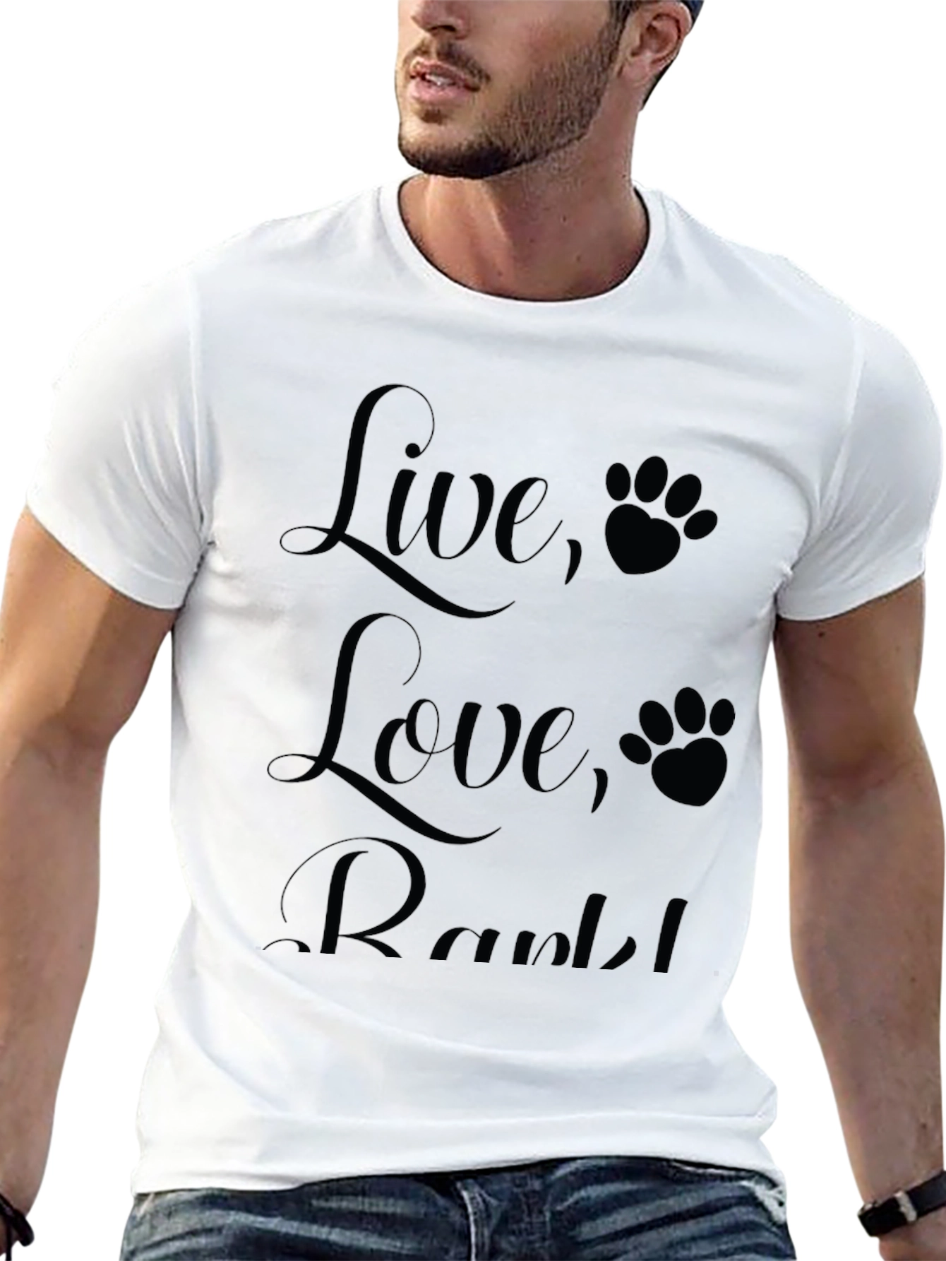 Black Live, Love, Rark! Black T-Shirt with Paw Prints view 13