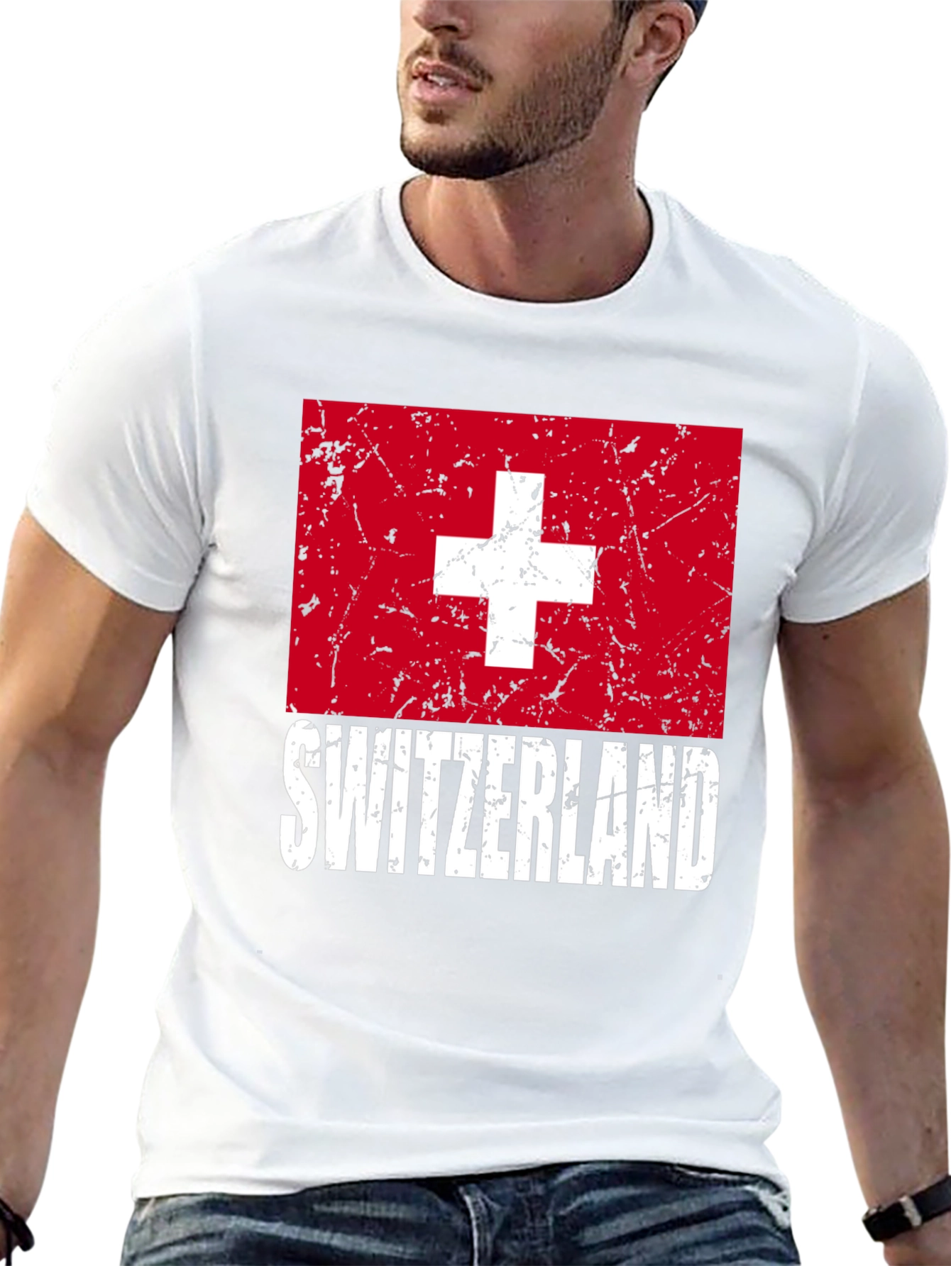 Switzerland Flag Graphic T-Shirt - Black - 13