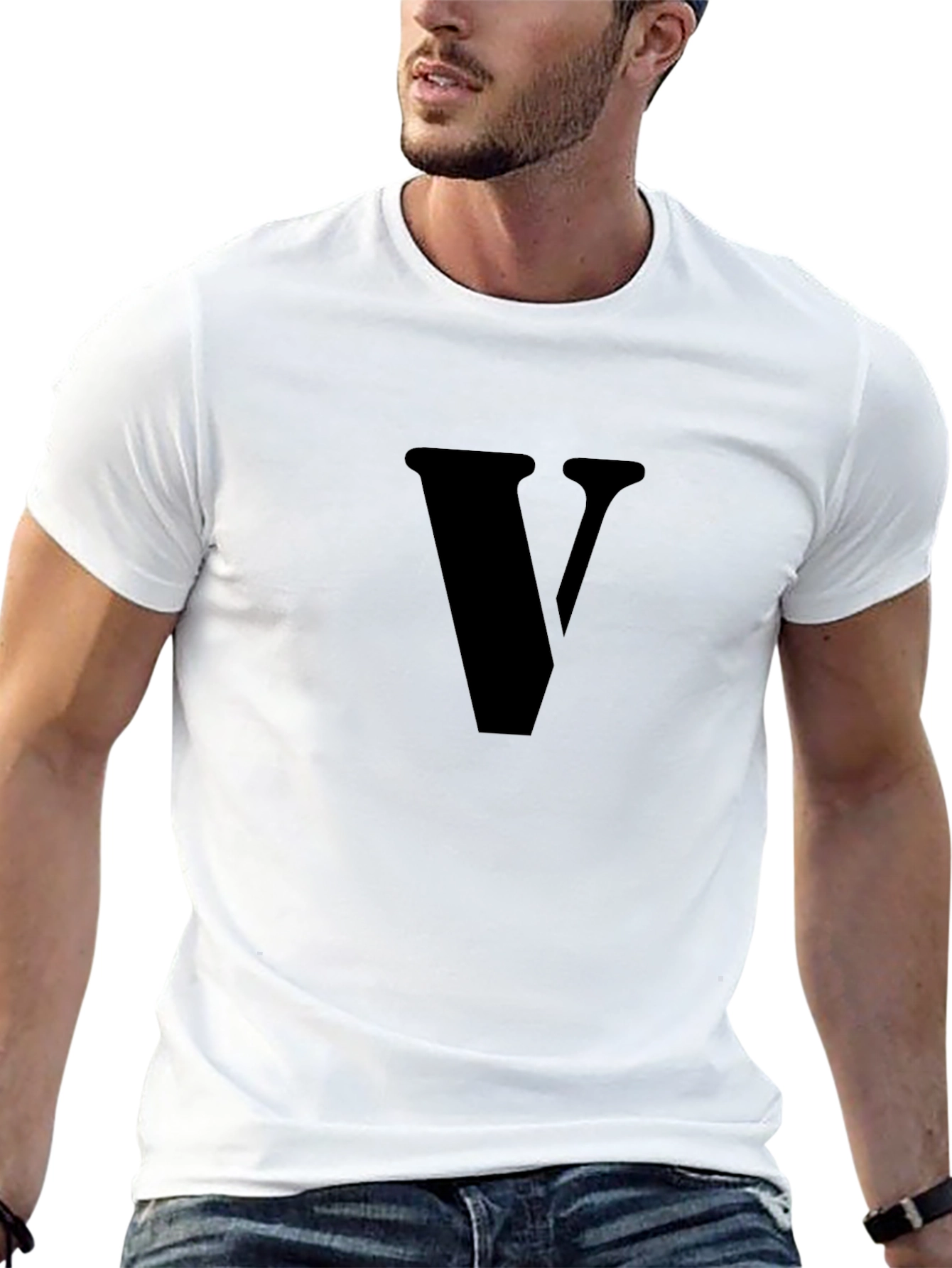 Black Men's Black T-Shirt with "V" Design view 13