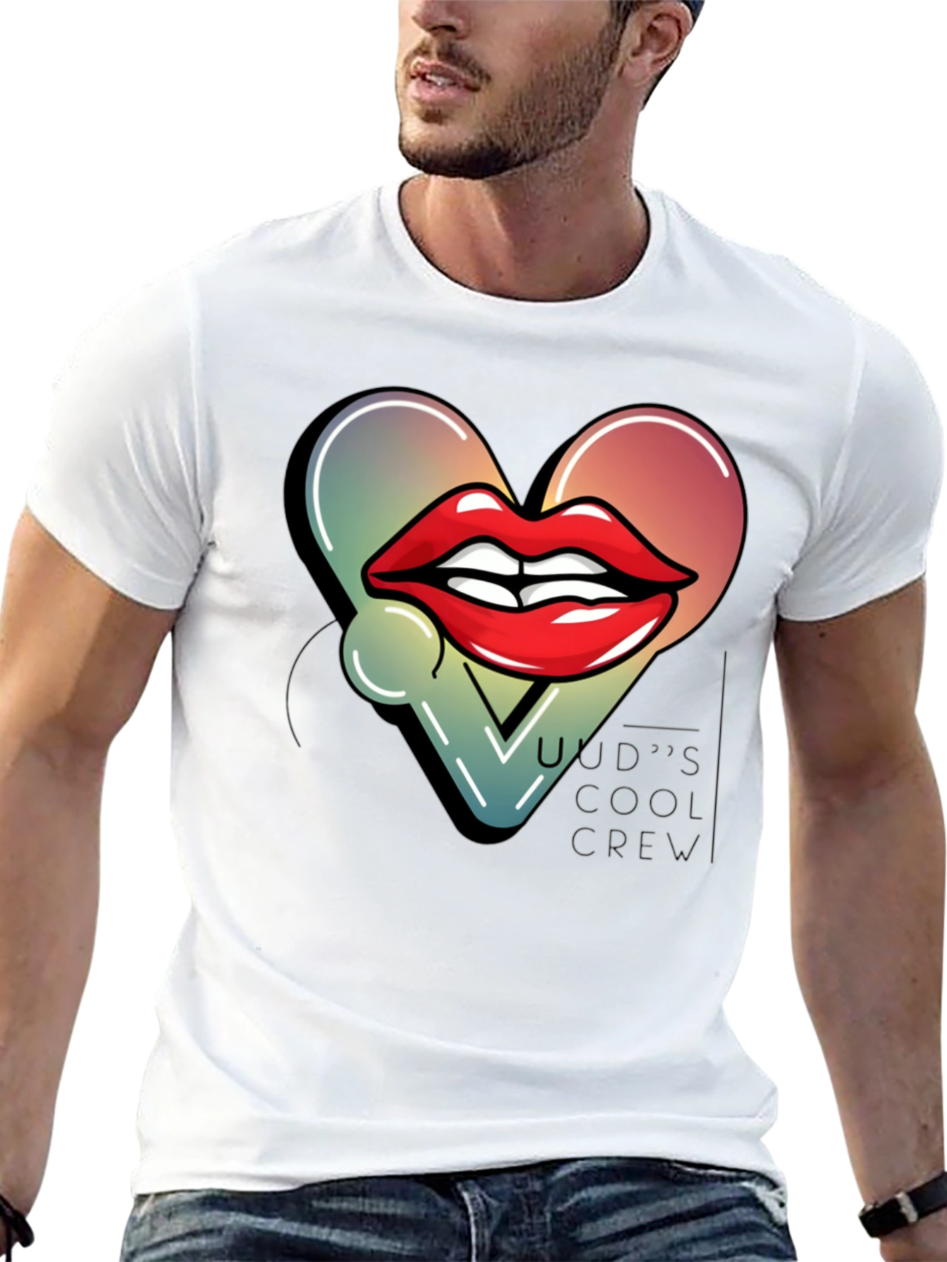 Black Trendy Lips Heart Graphic Black T-Shirt view 13
