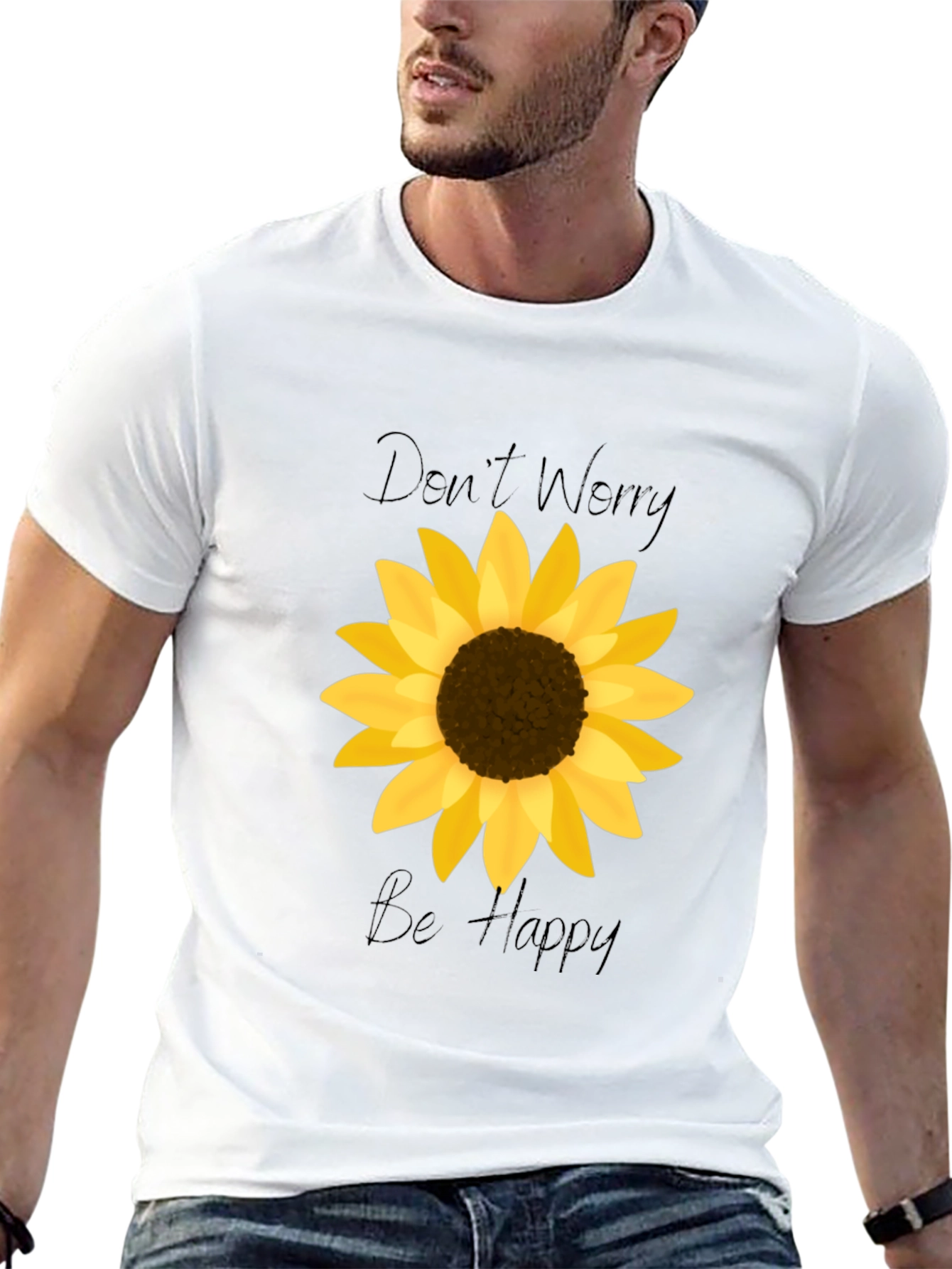Black Don't Worry Be Happy Sunflower Graphic Tee view 13