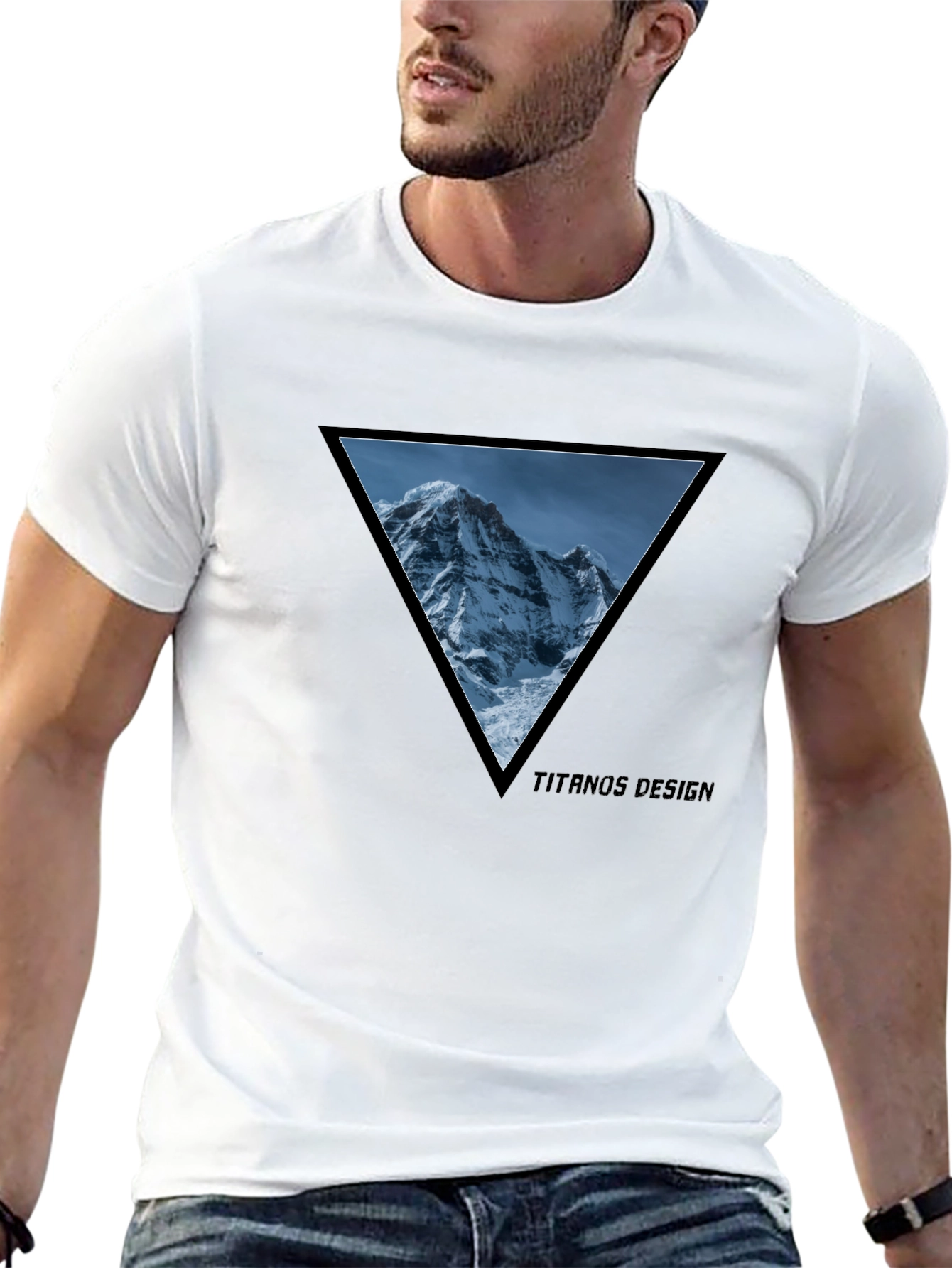 Black Mountain Peak Triangle Tee - Black Cotton Graphic T-Shirt view 13