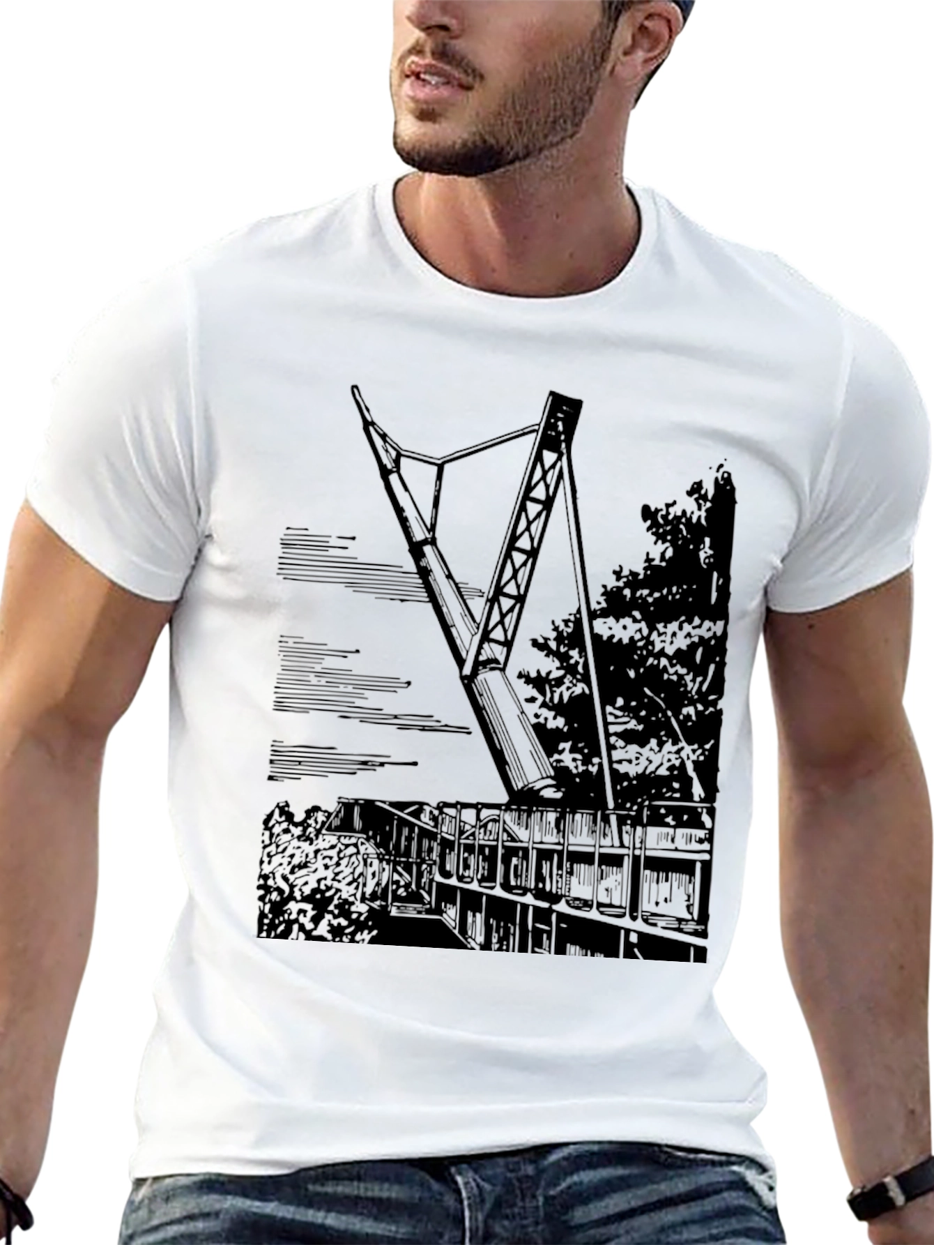 Black Black T-Shirt with Bridge Print view 13