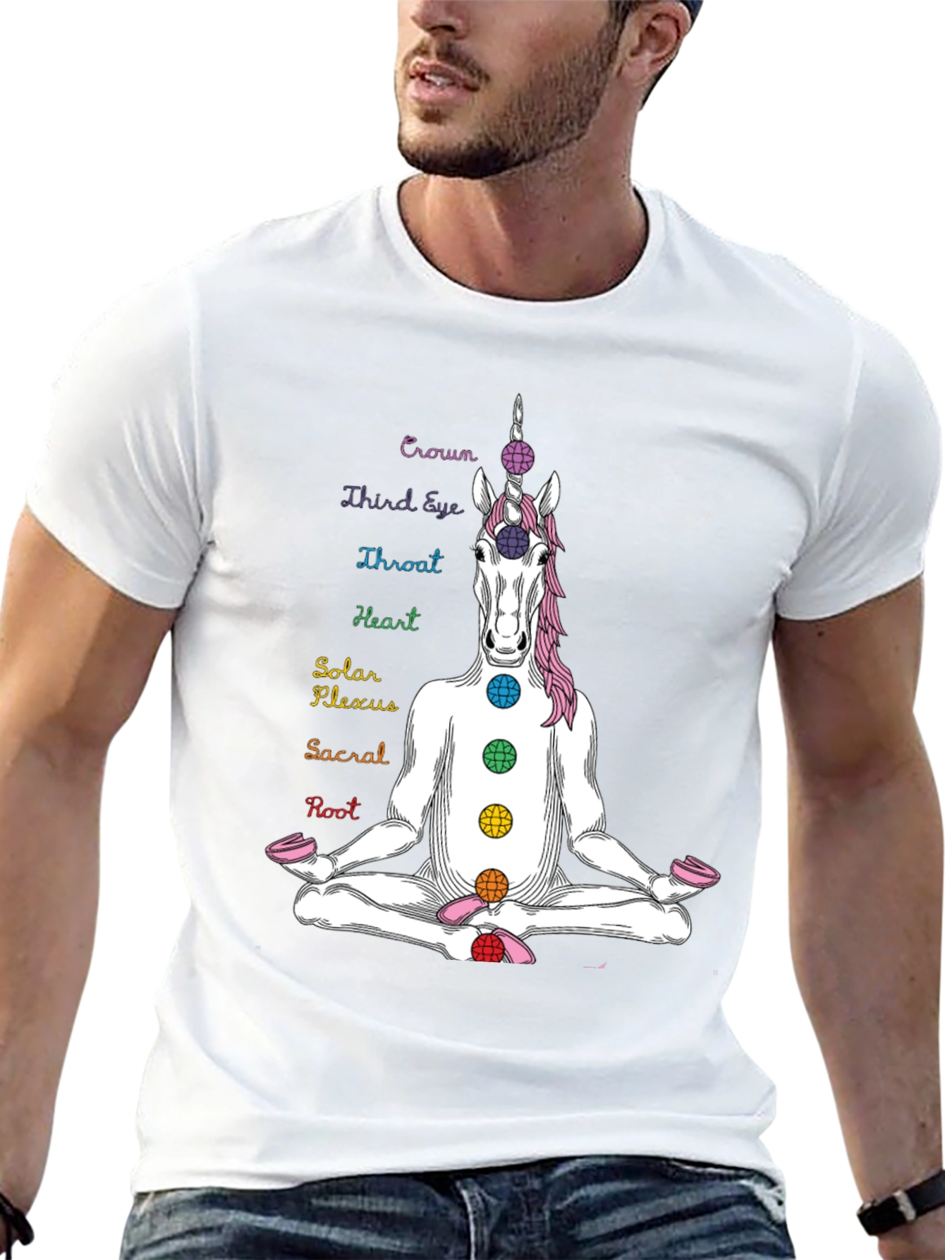Black Unicorn Chakra T-Shirt - Meditating Yoga Design view 13
