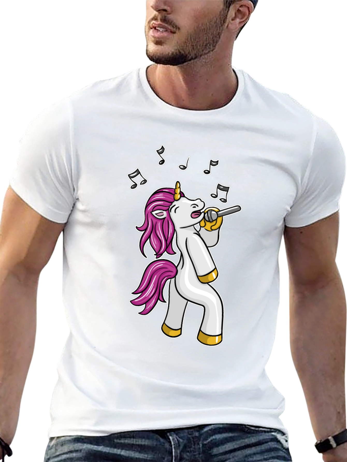 Black Singing Unicorn Black T-Shirt - Cartoon Animal Tee view 13