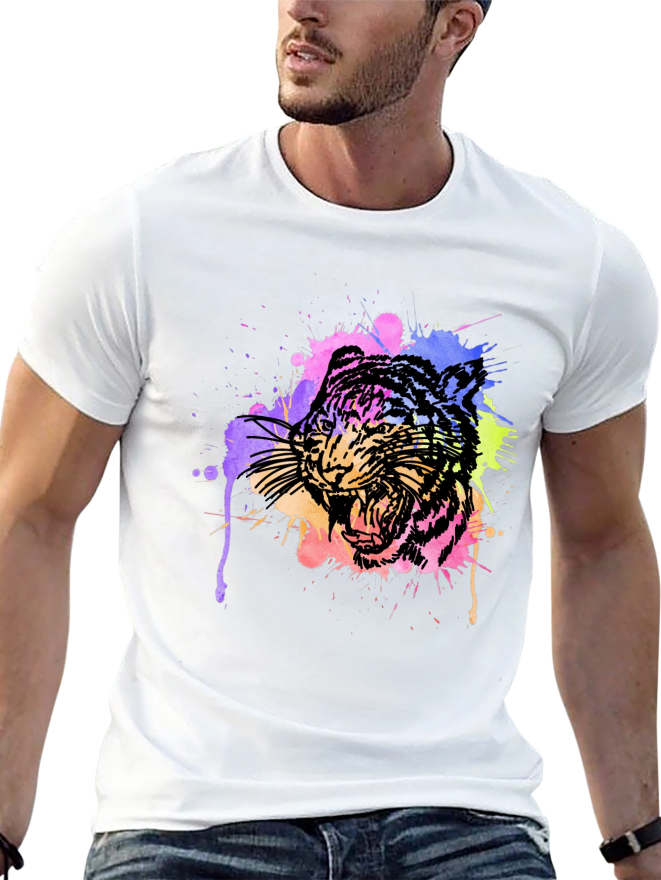 Black Watercolor Tiger Graphic Tee view 13