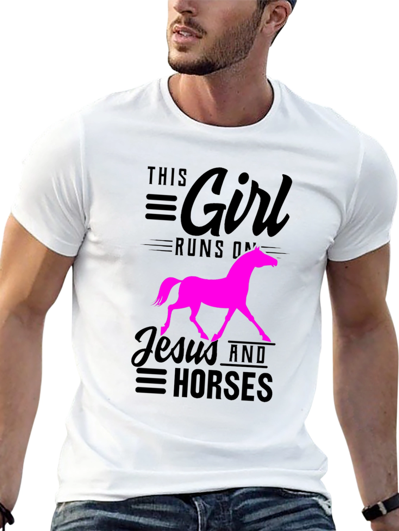 Black This Girl Runs on Jesus and Horses Black T-Shirt view 13