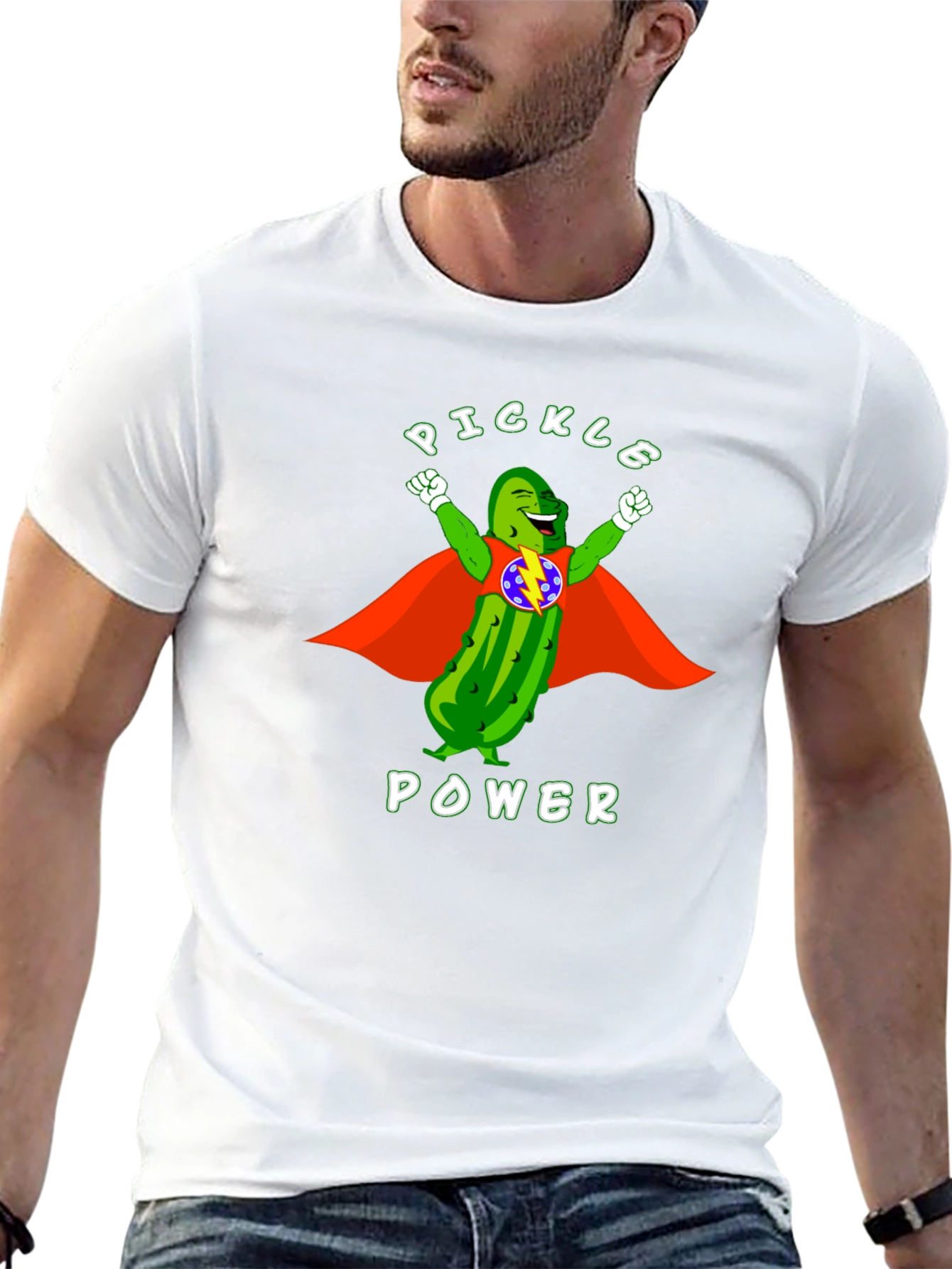 Black Pickle Power T-Shirt: Superhero Dill Graphic Tee view 13